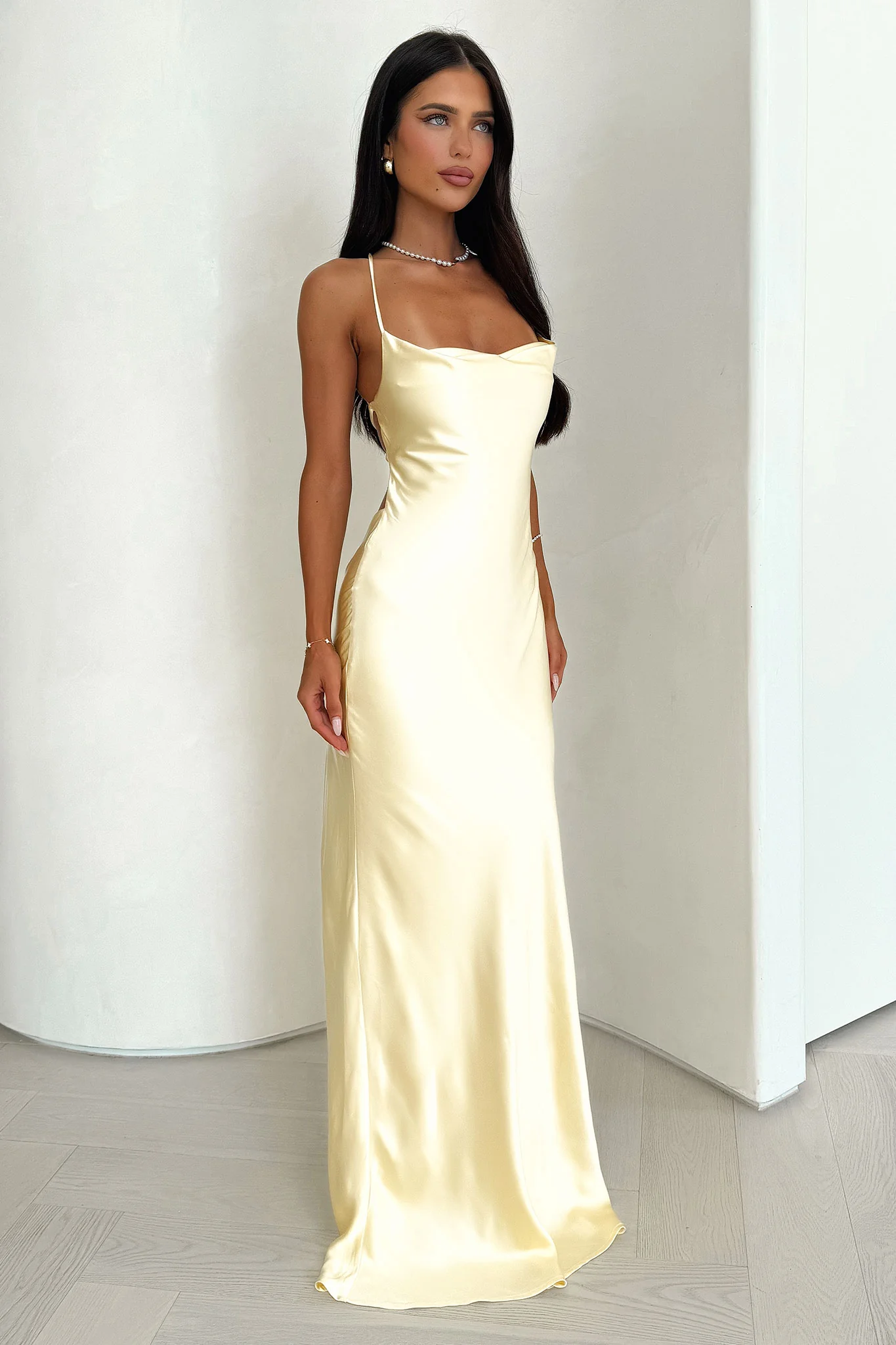 Starlette Cowl Neck Satin Maxi Dress - Yellow