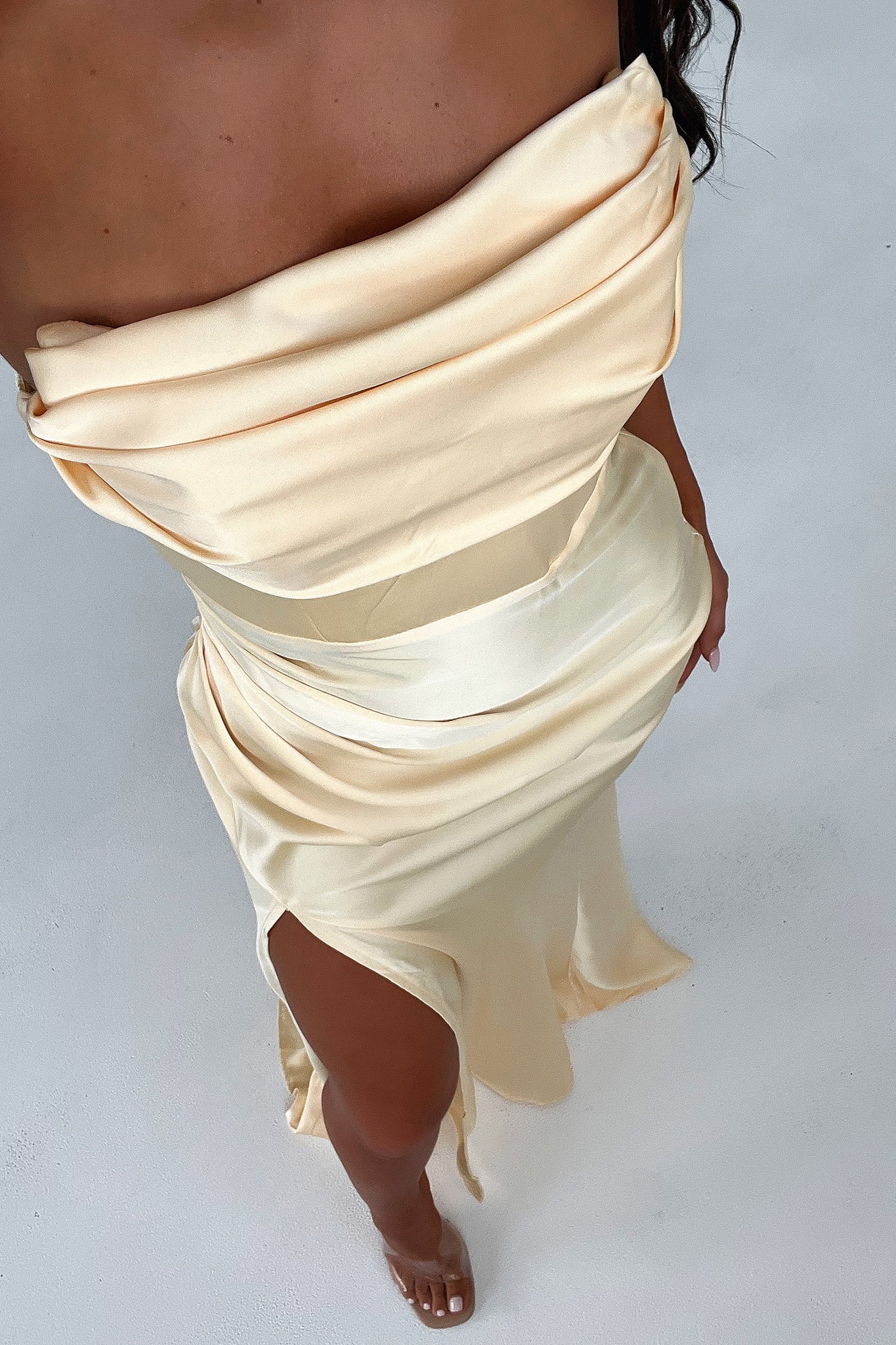 Lola Strapless Satin Maxi Dress - Yellow