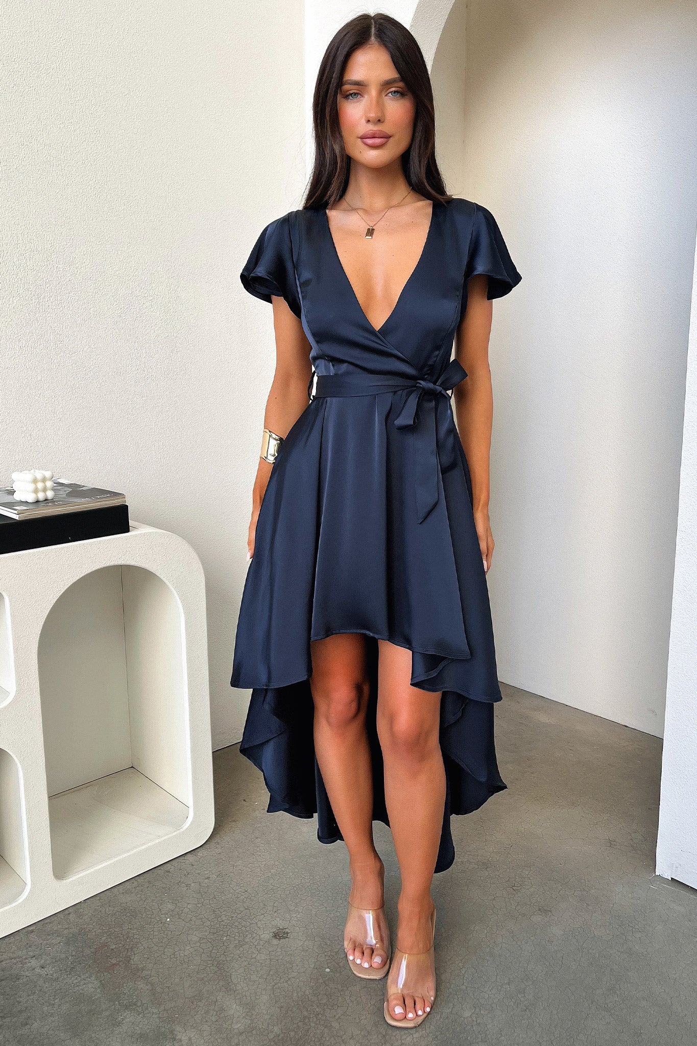 Amelia Silk Midi Dress - Navy