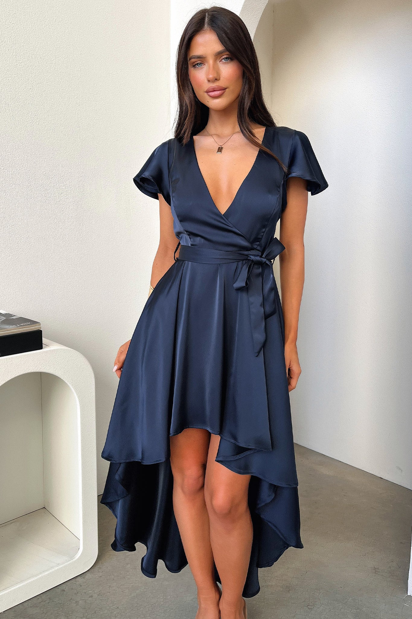 Amelia Silk Midi Dress - Navy