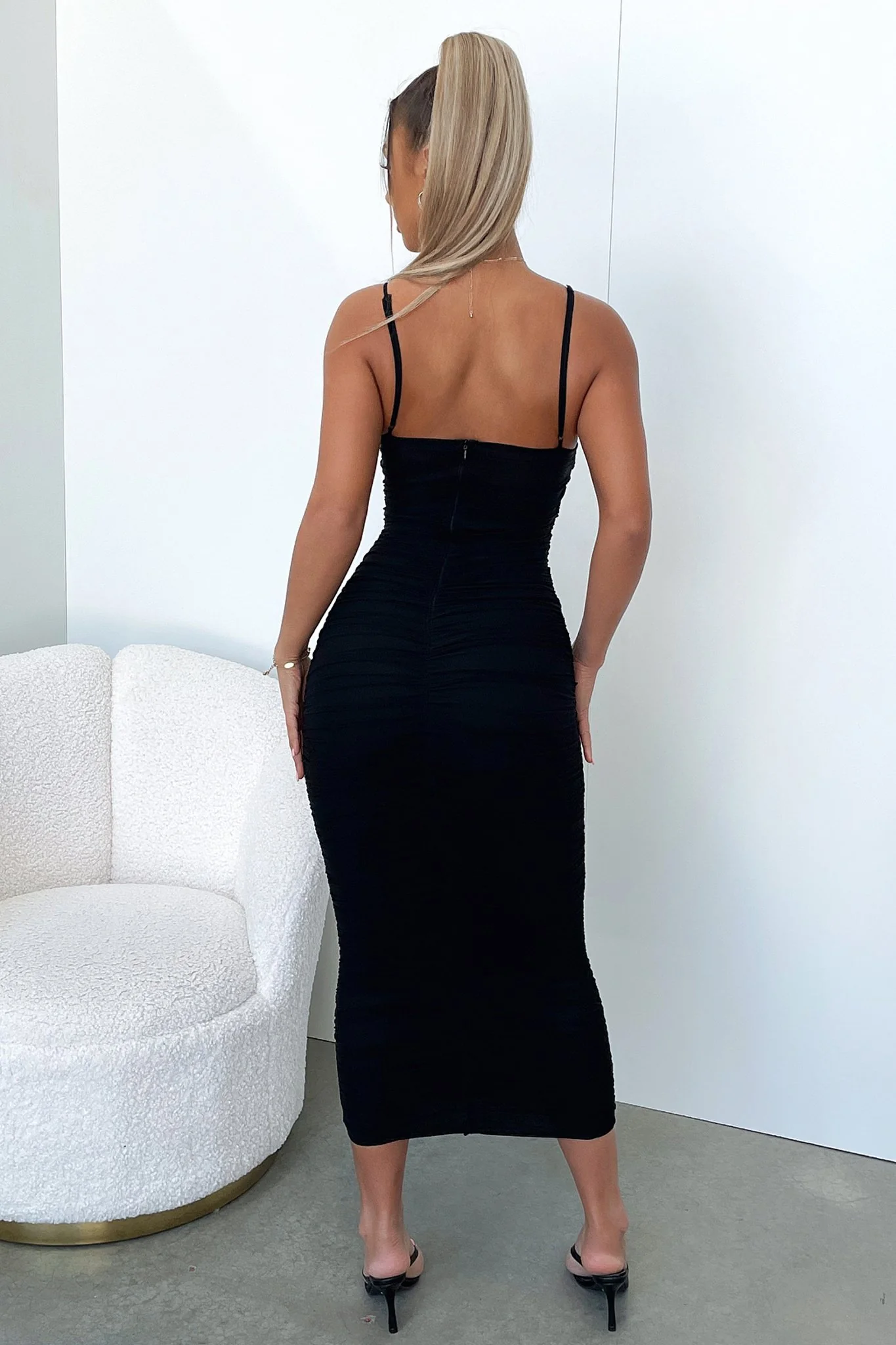 Zena Mesh Full Length Dress - Black