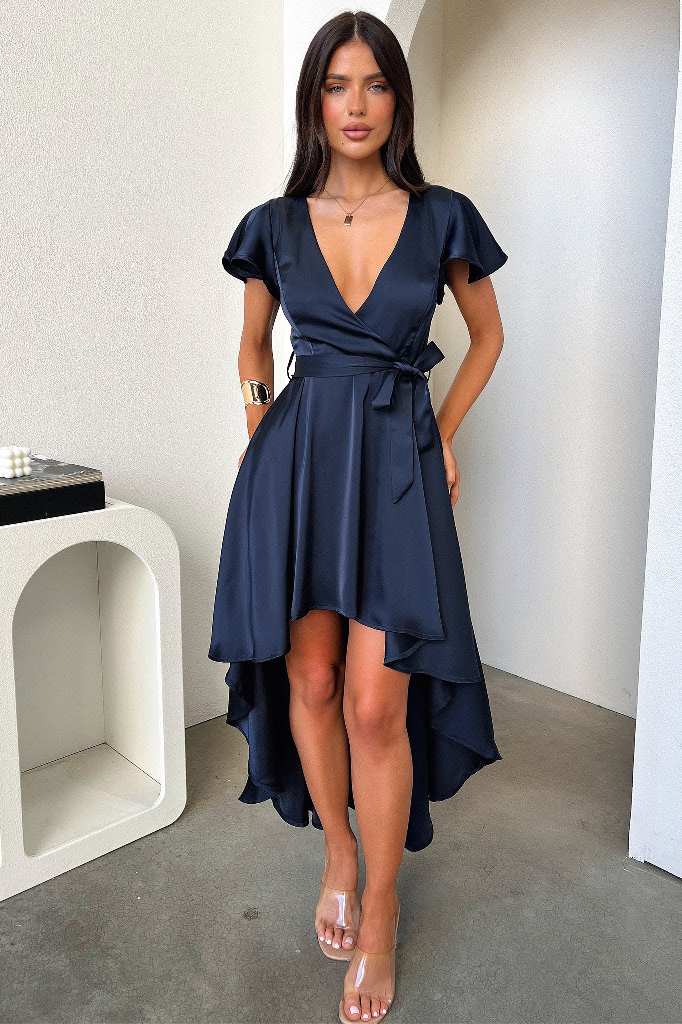 Amelia Silk Midi Dress - Navy