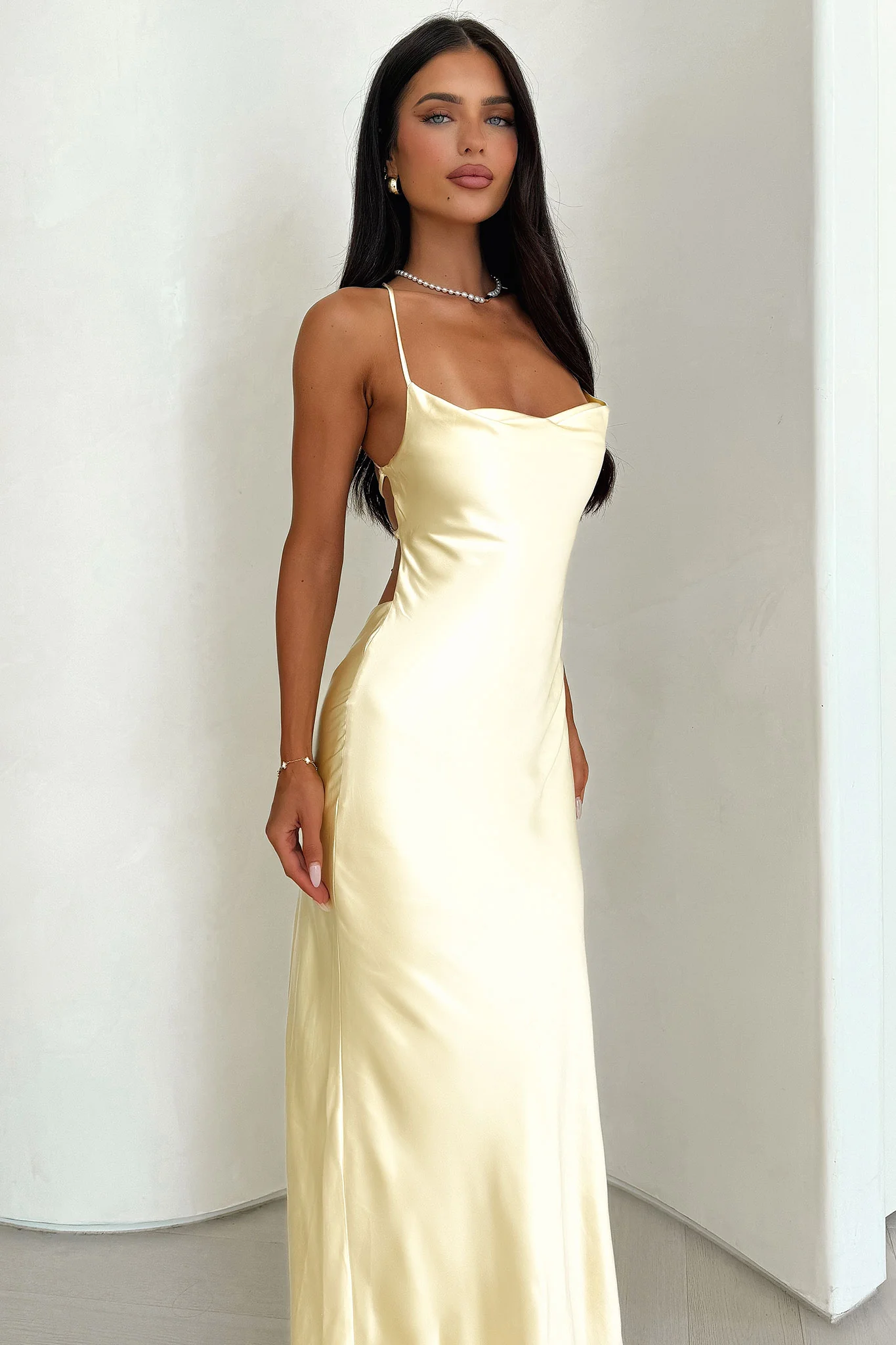 Starlette Cowl Neck Satin Maxi Dress - Yellow