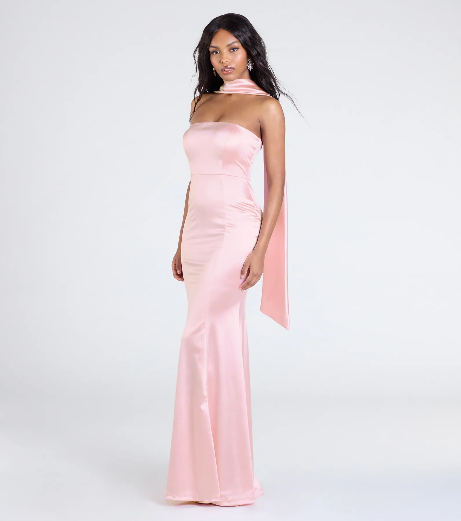 Santana Strapless Scarf Mermaid Satin Formal Dress