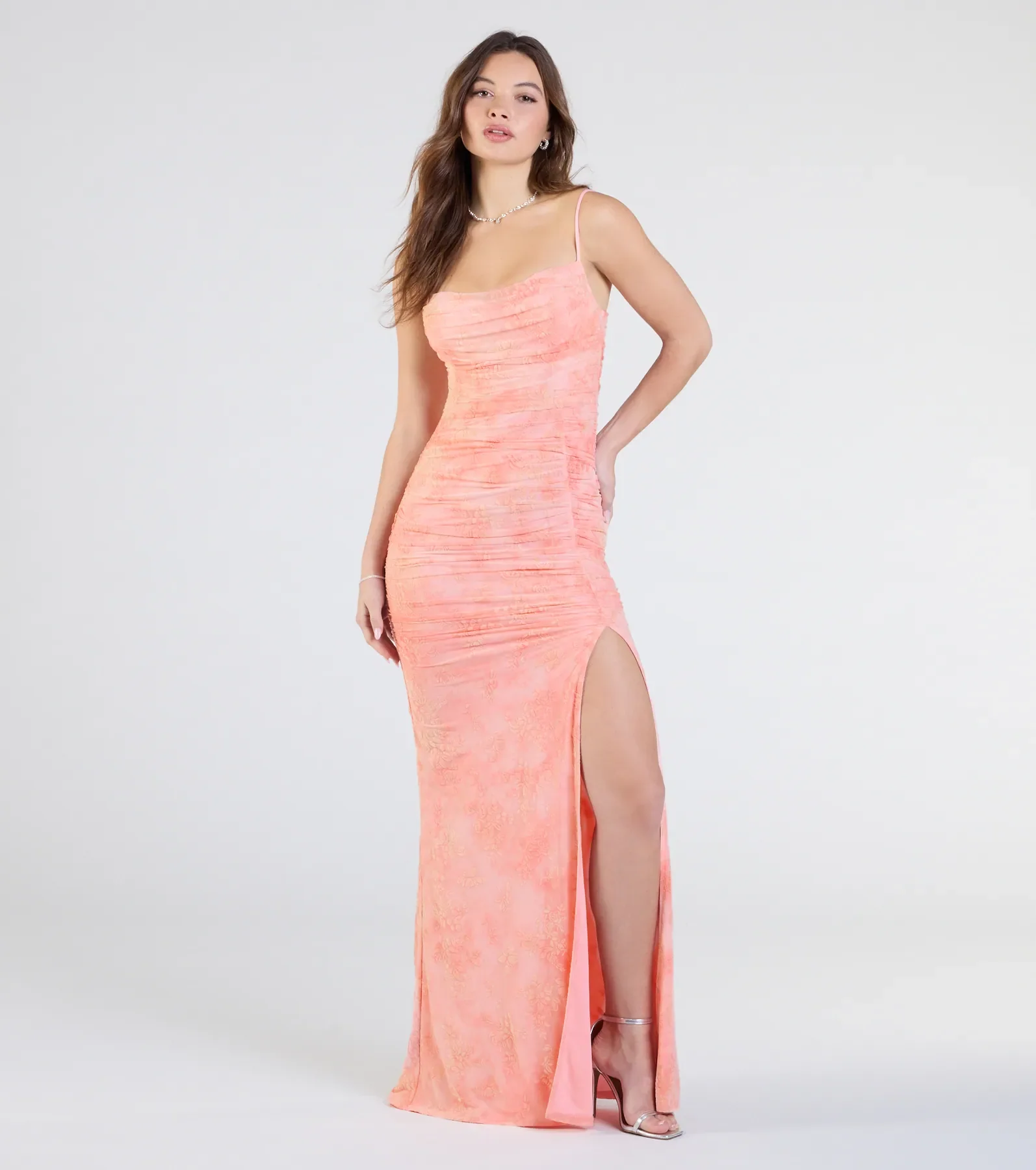 Kristina Floral Velvet Slit Formal Dress