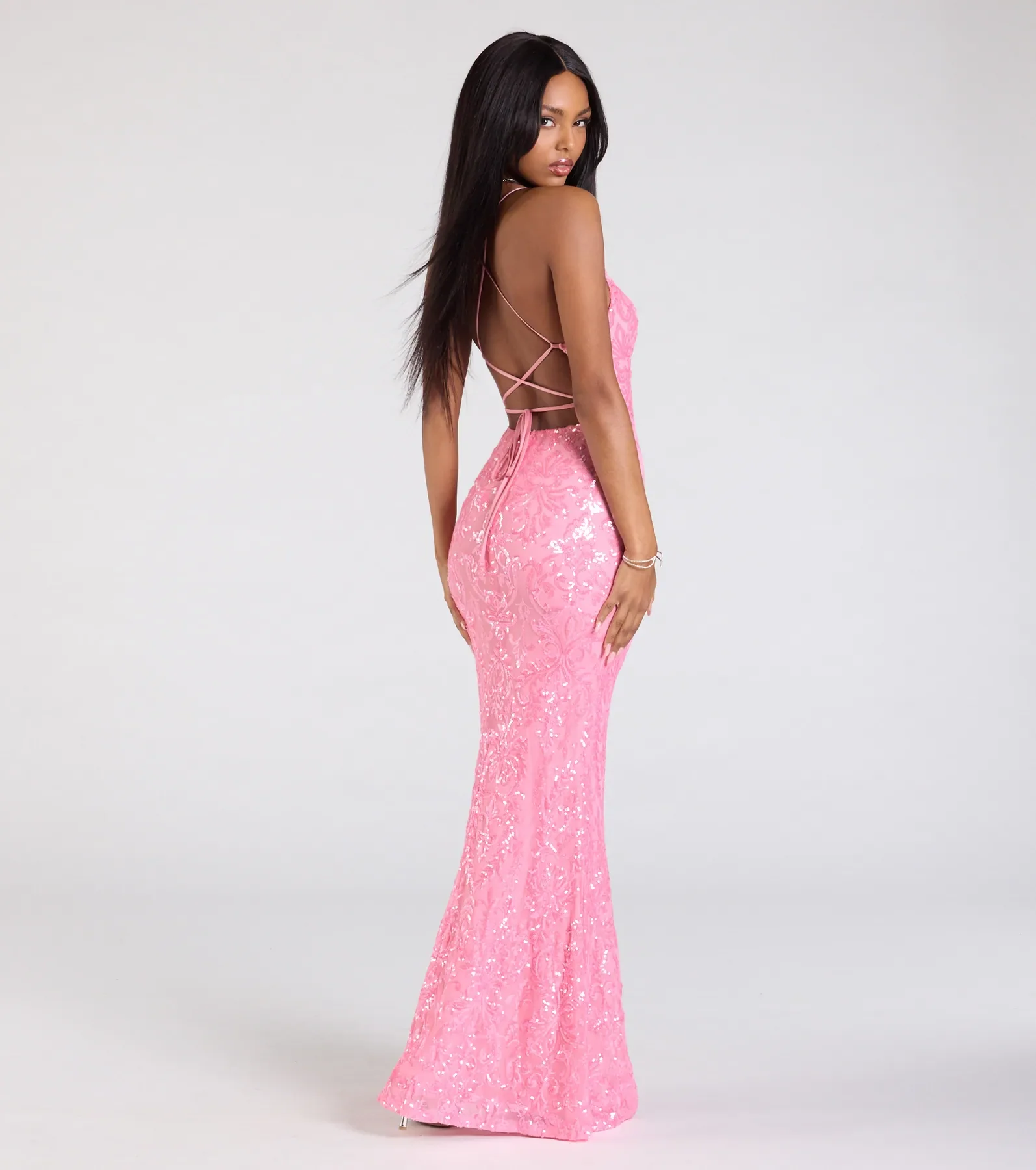 Lora Sequin Lace-Up Mermaid Dress