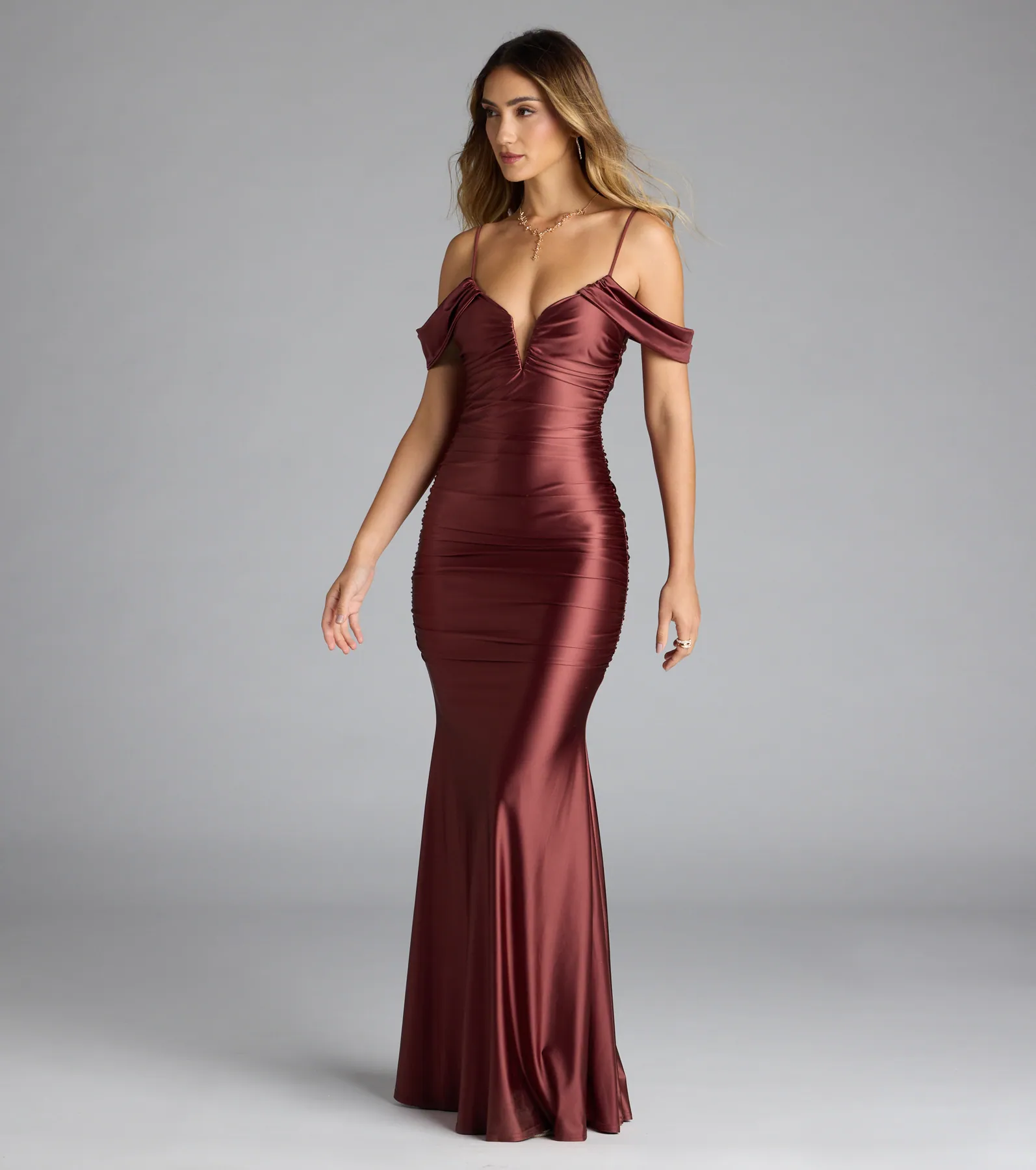 Jelene Cold Shoulder Mermaid Satin Formal Dress