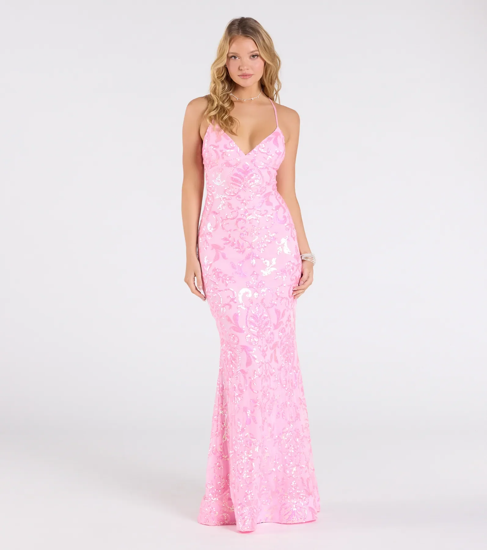 Jessica Lace-Up Mermaid Sequin Formal Dress