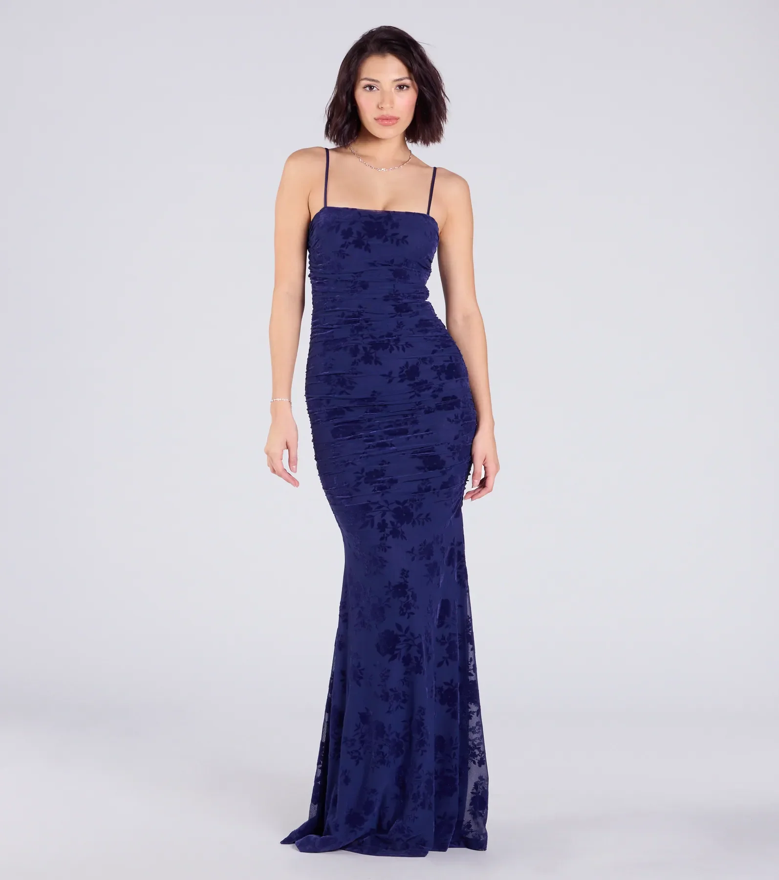 Jaymie Tie-Back Floral Velvet Mermaid Formal Dress