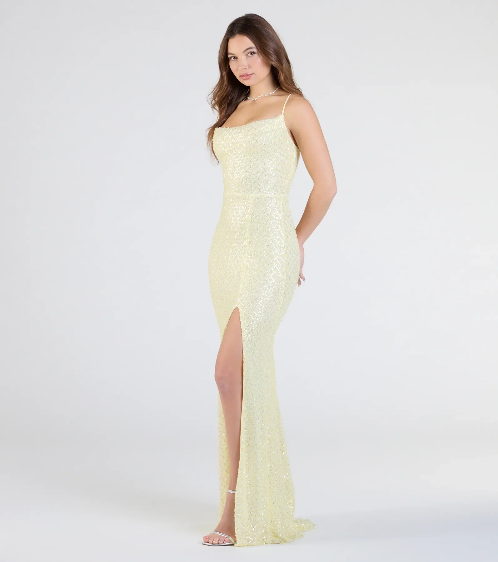 Hollie Lace-Up Mermaid Sequin Beaded Formal Dress