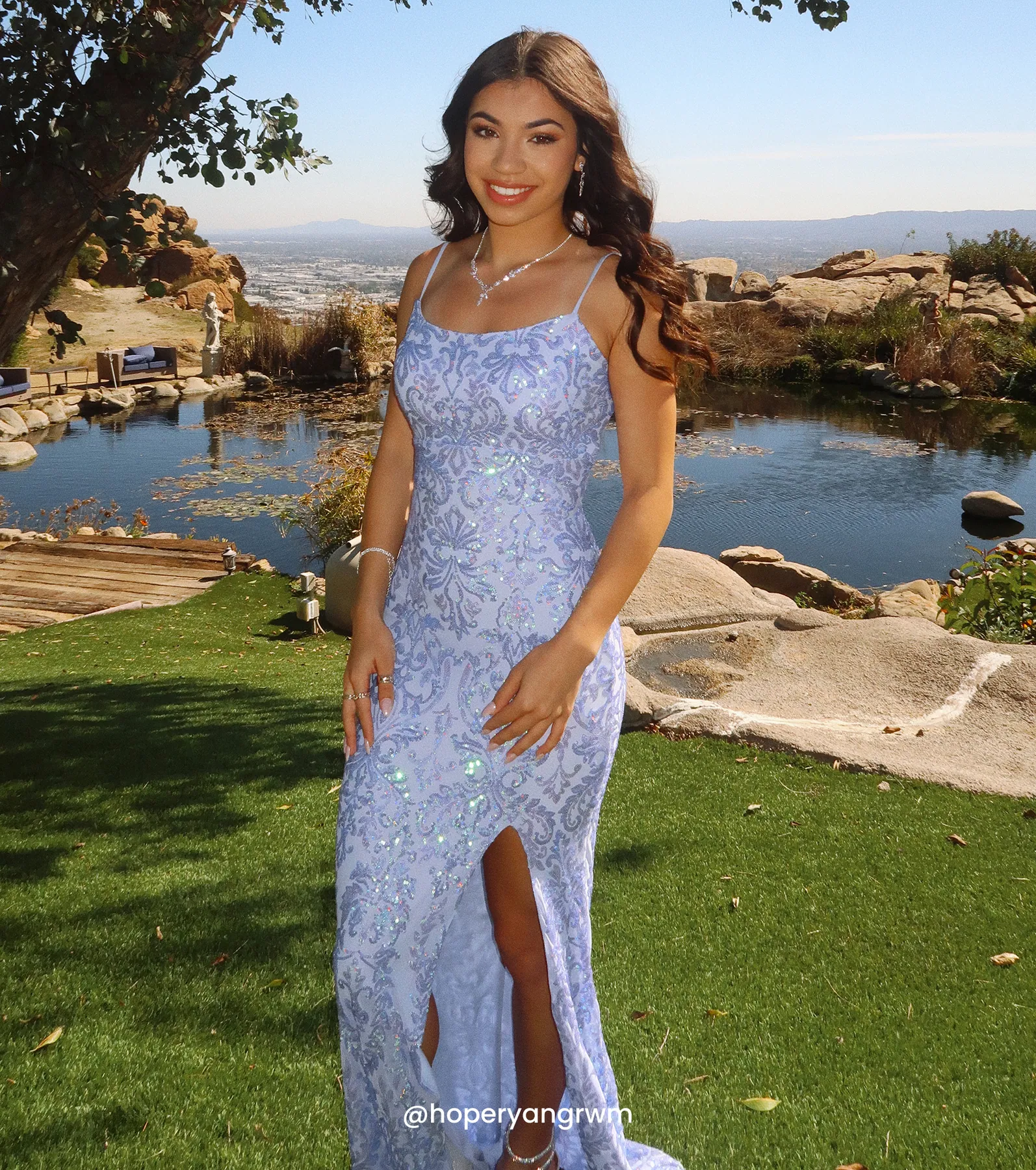 Paulina Strappy Open Back Slit Sequin Formal Dress