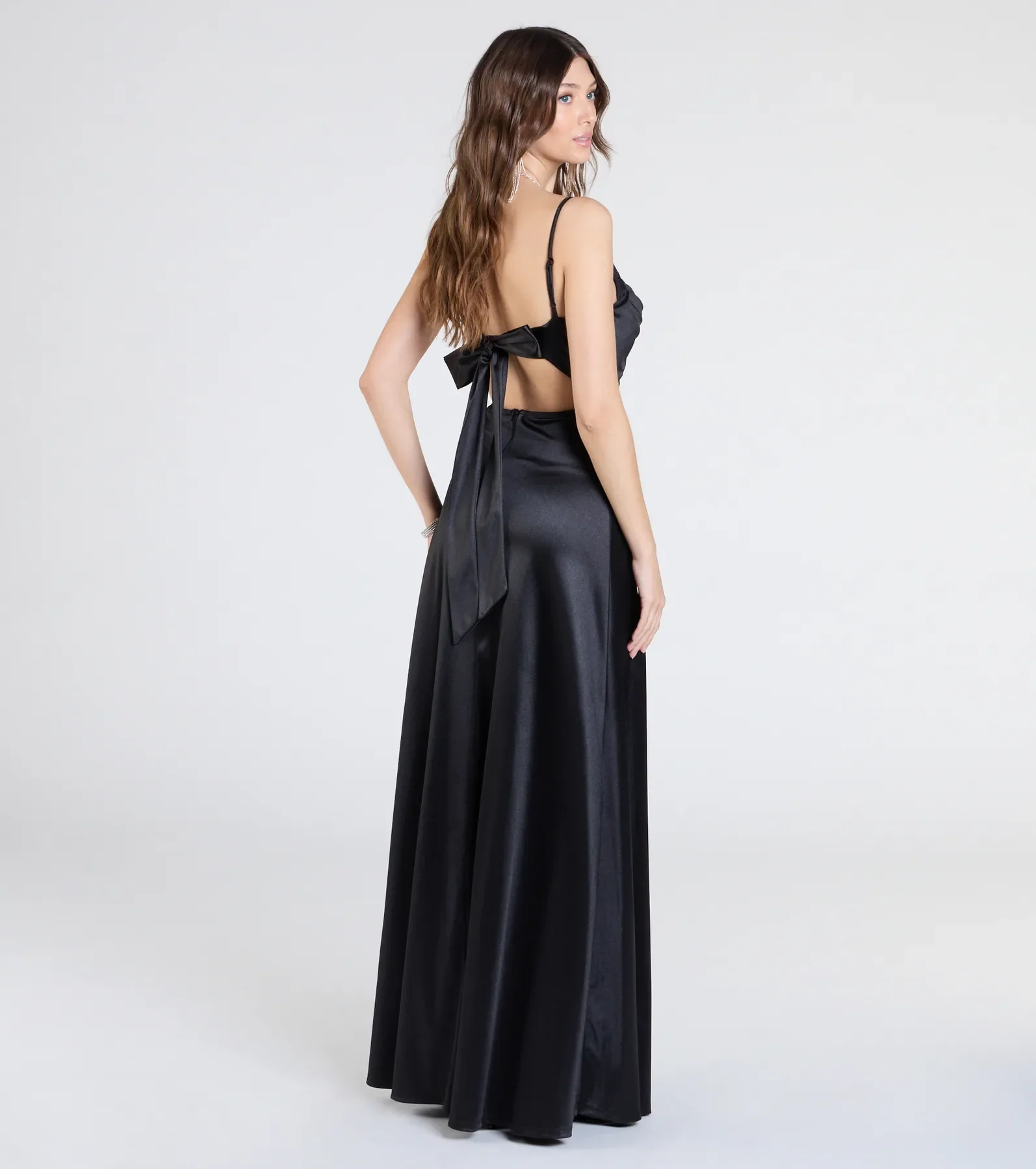 Steffanie Tie Back Slit A-Line Satin Formal Dress