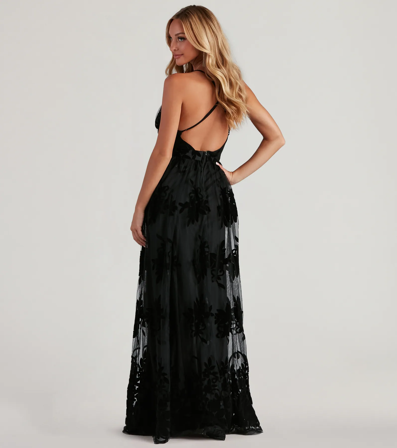 Morgan Flocked Velvet A-Line Formal Dress