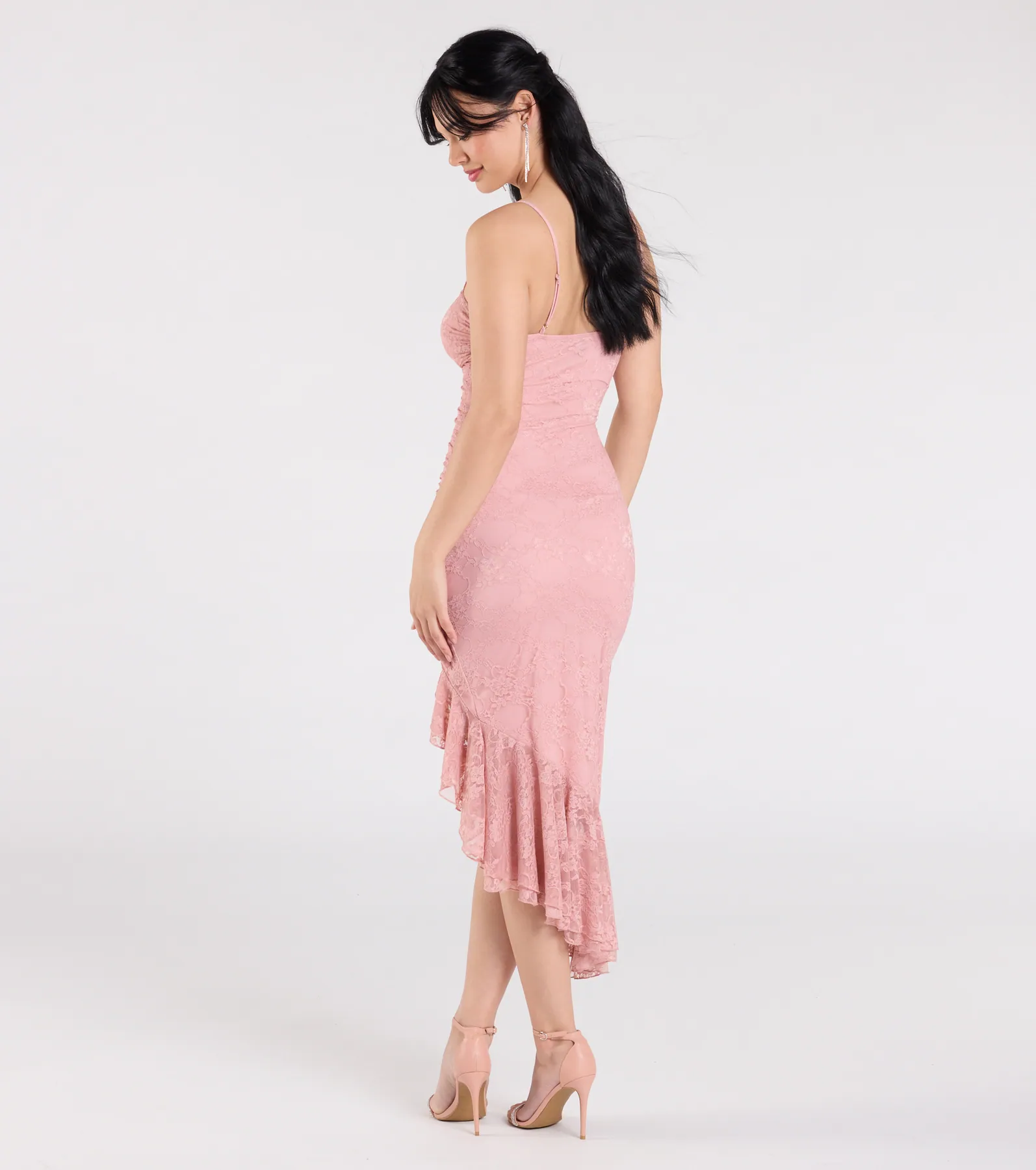 Enchanted Moment Floral Ruffled Lace Midi Dress