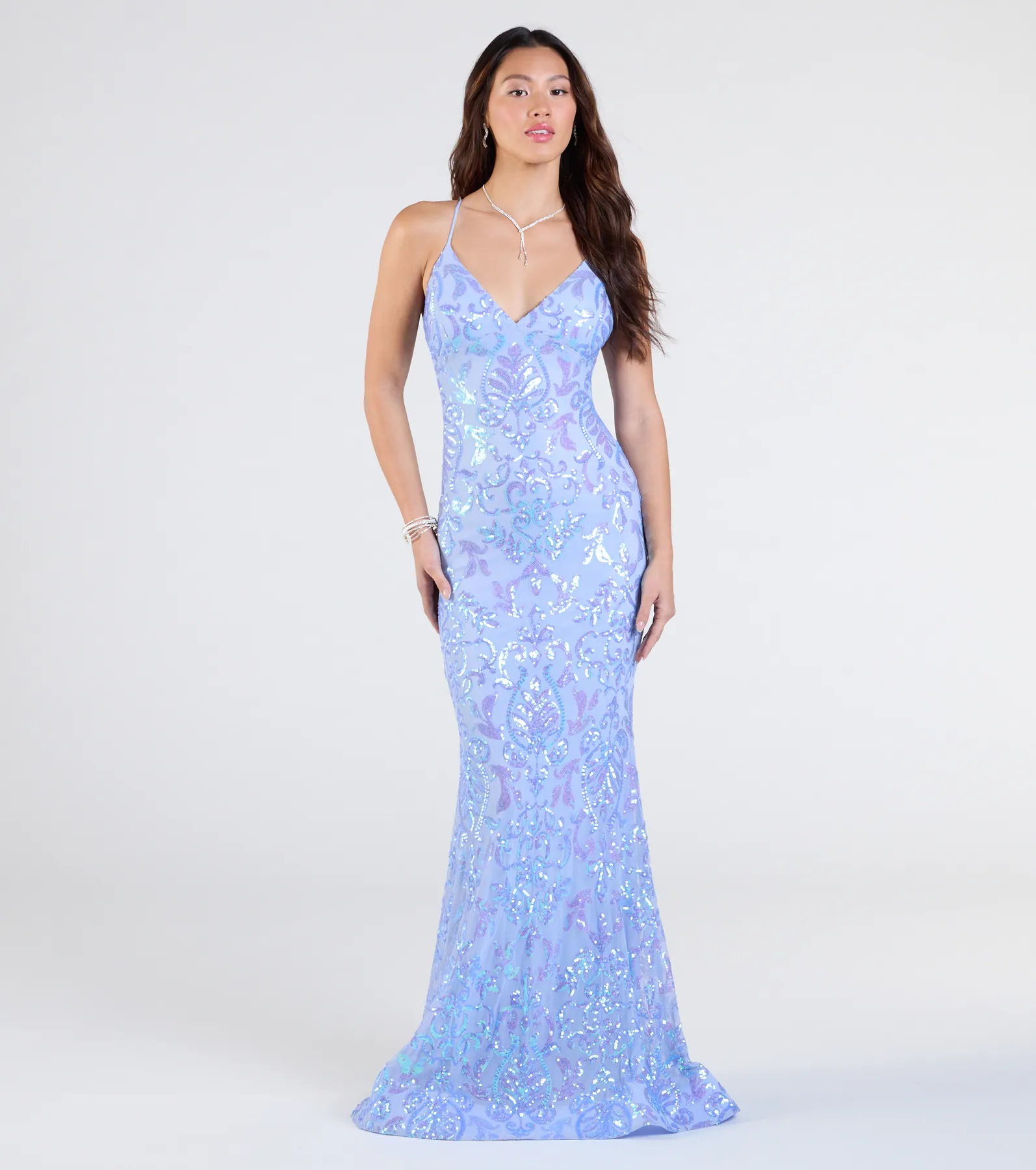 Jessica Lace-Up Mermaid Sequin Formal Dress