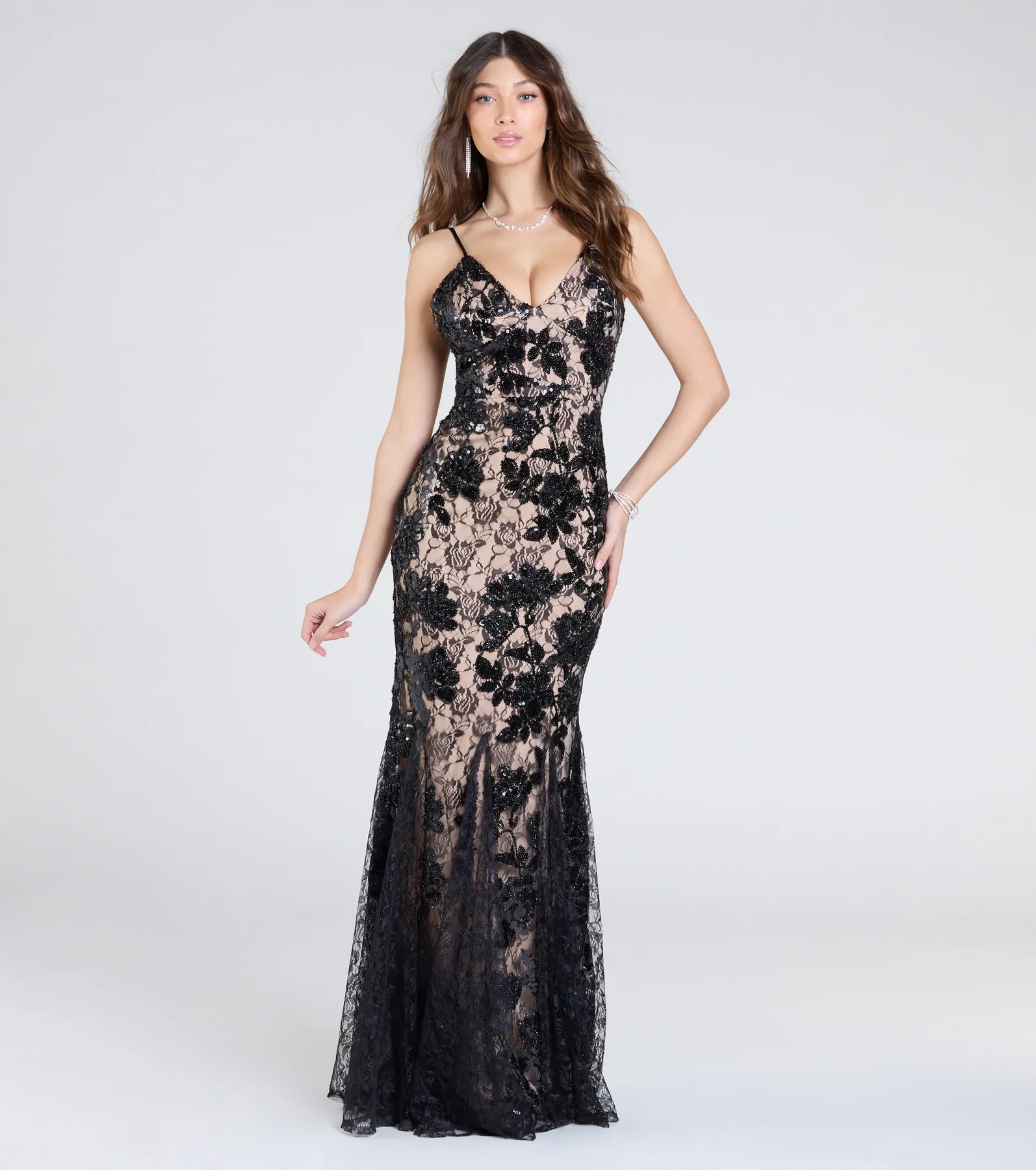 Naima V-Neck Mermaid Lace Sequin Formal Dress