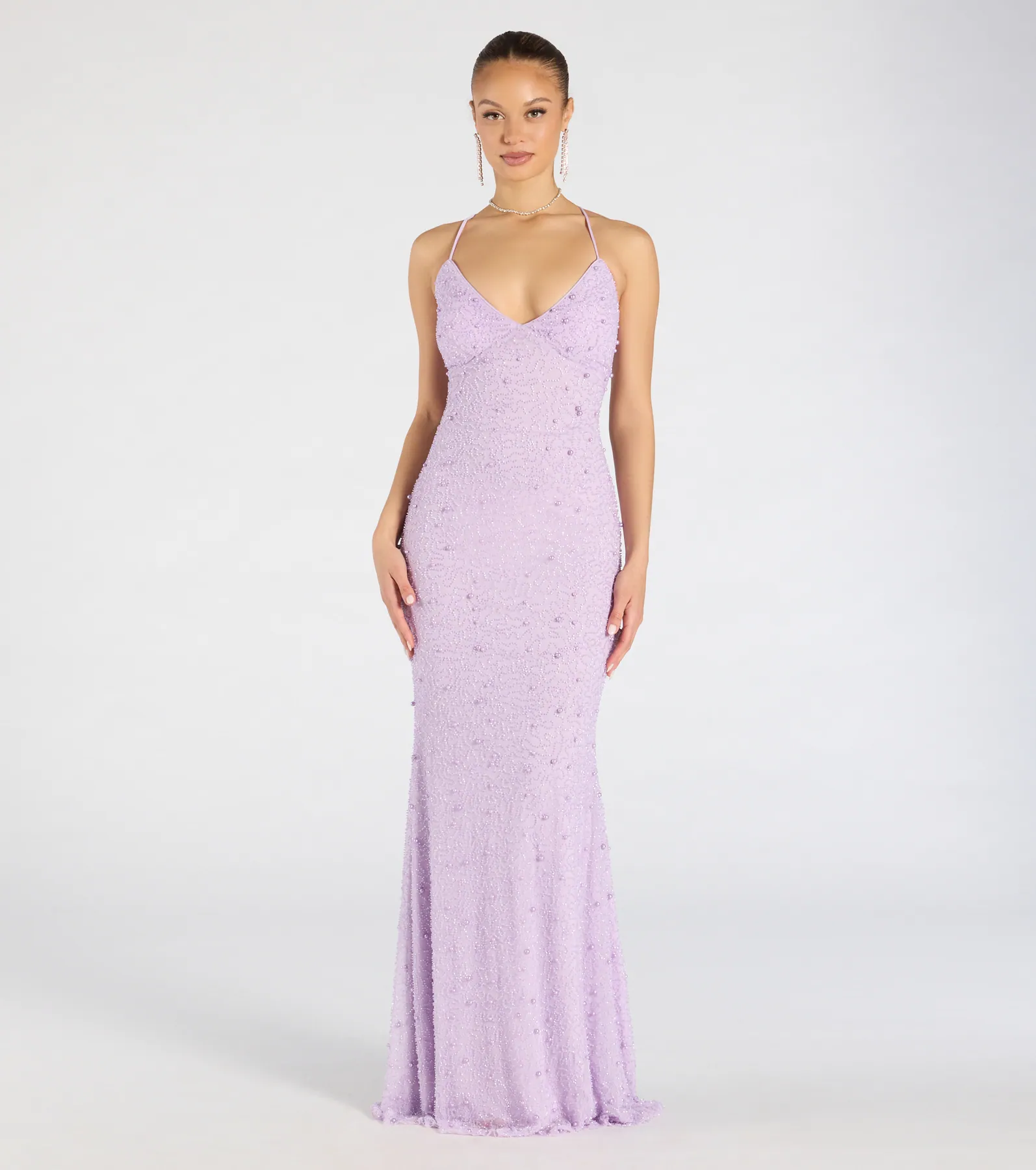 Marlene Lace-Up Mermaid Beaded Pearl Formal Dress
