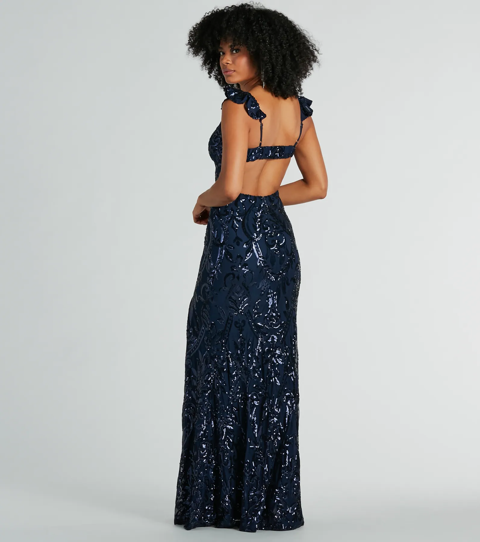 Estella V-Neck Column Long Sequin Formal Dress