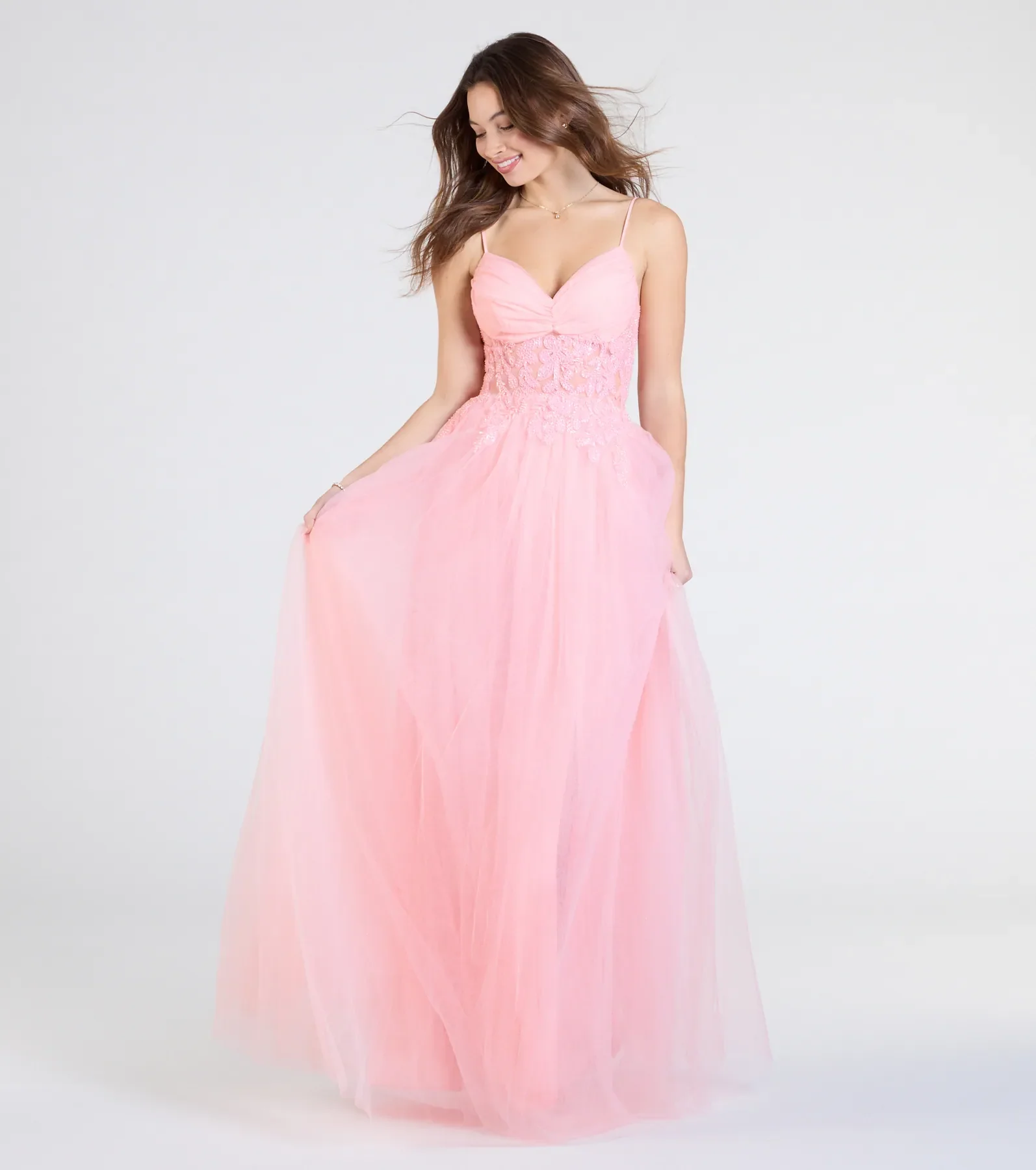 Alia Sequin Applique A-Line Tulle Formal Dress