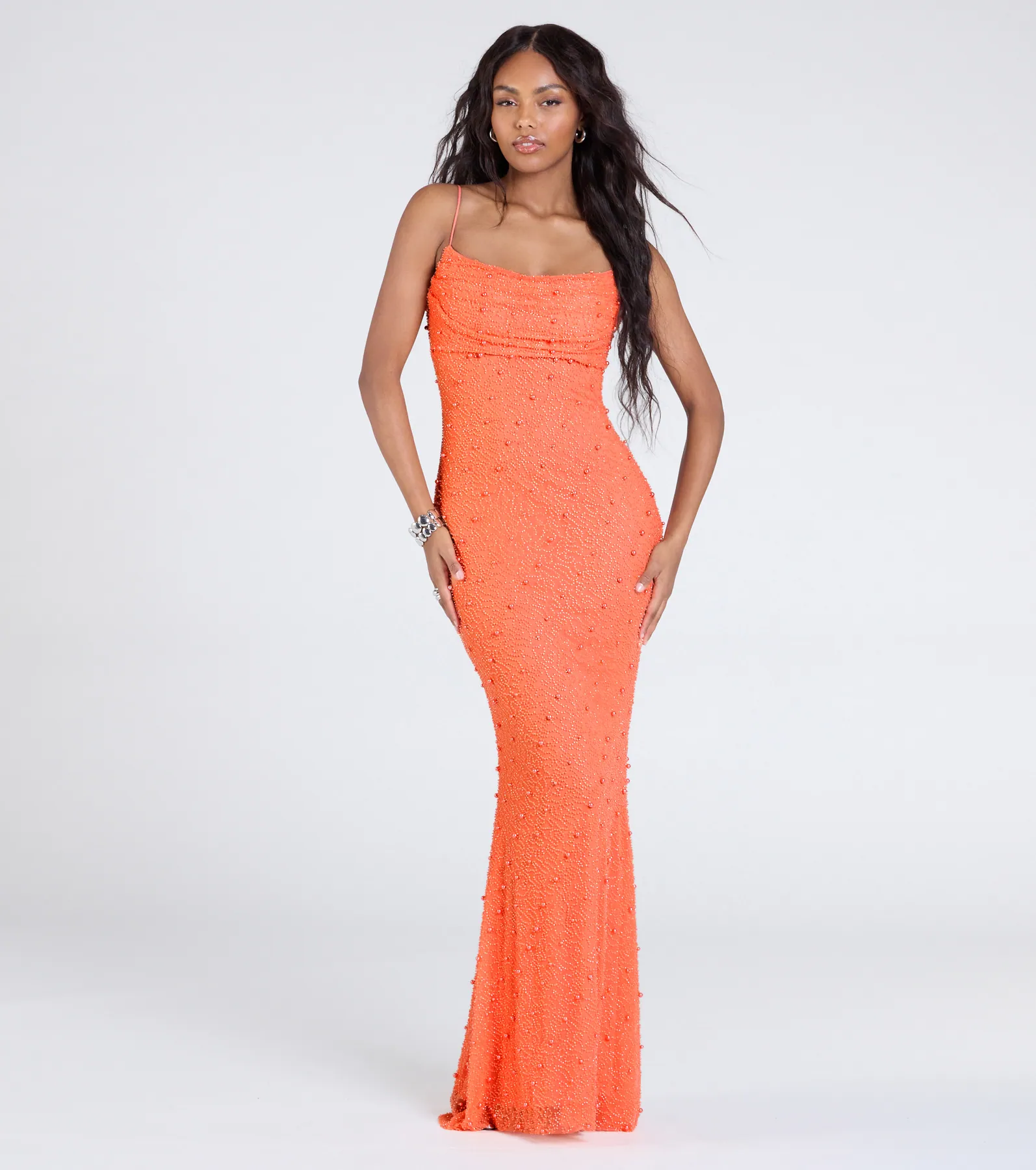 Kerry Open Back Bodycon Pearl Bead Formal Dress