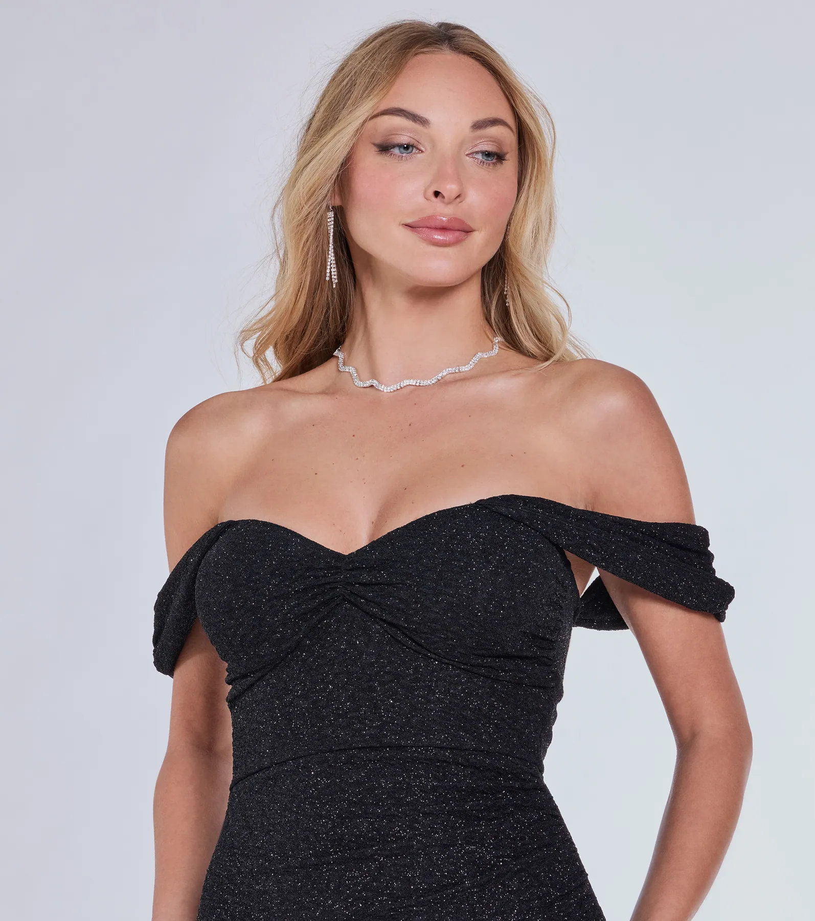 Lennon Glitter Knit Off-The-Shoulder Midi Dress