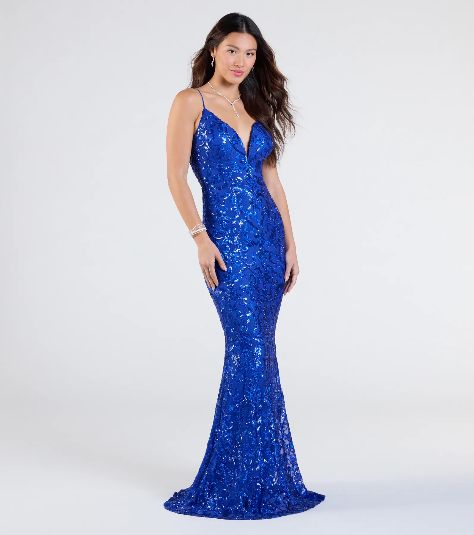 Mayva V-Neck Mermaid Sequin Formal Dress
