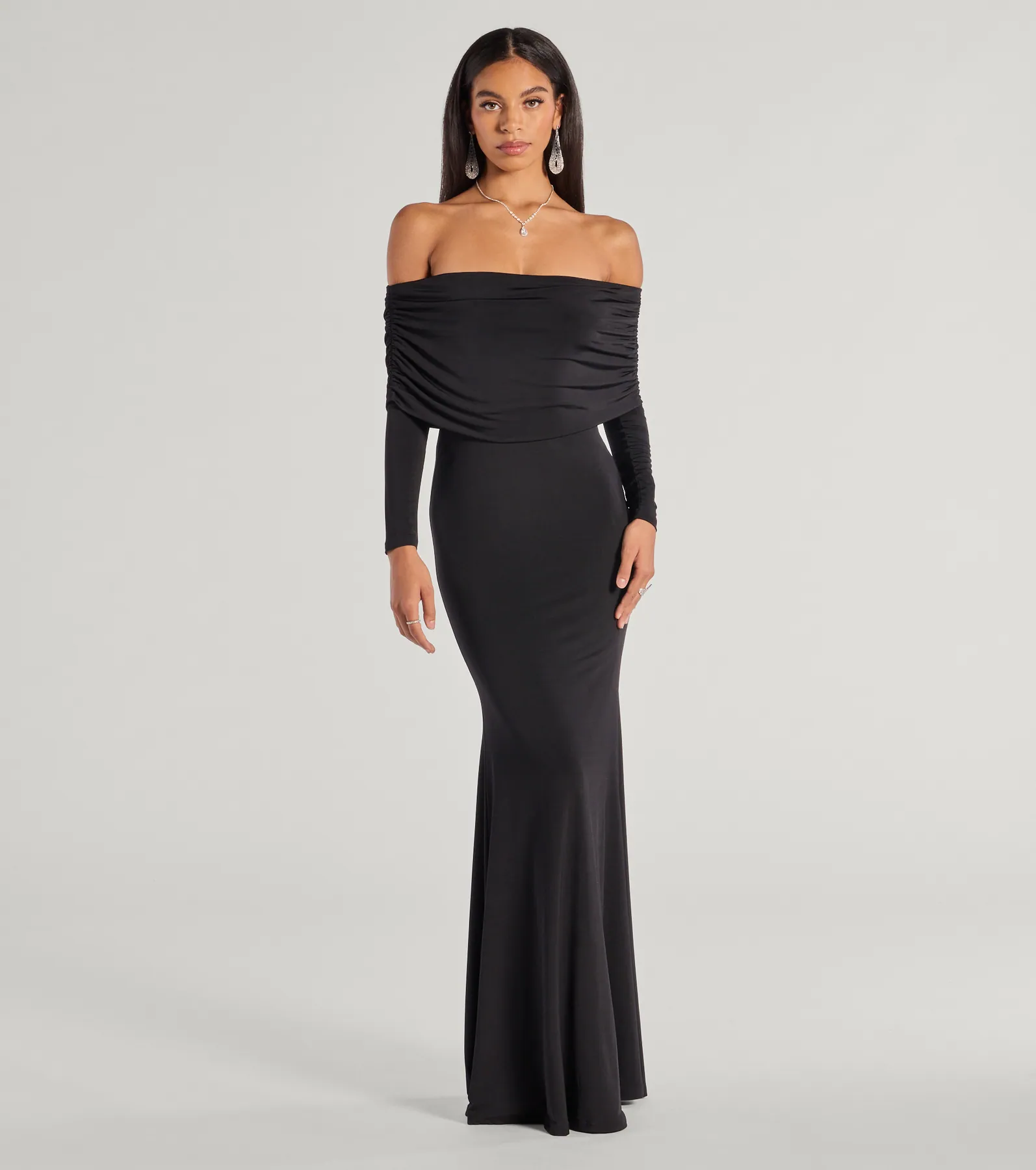 Carmen Off-The-Shoulder Long Sleeve Column Dress