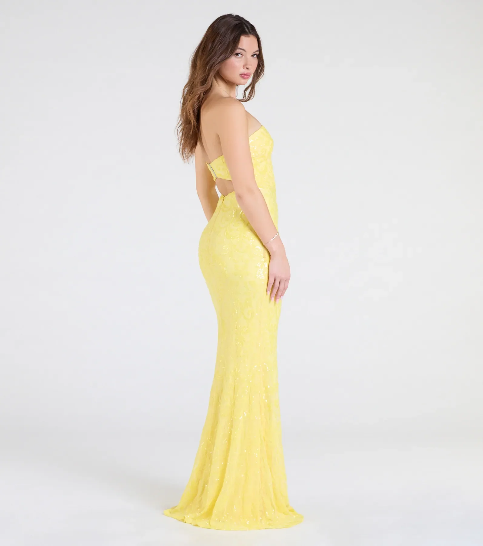 Barbara Strapless Slit Mermaid Sequin Formal Dress