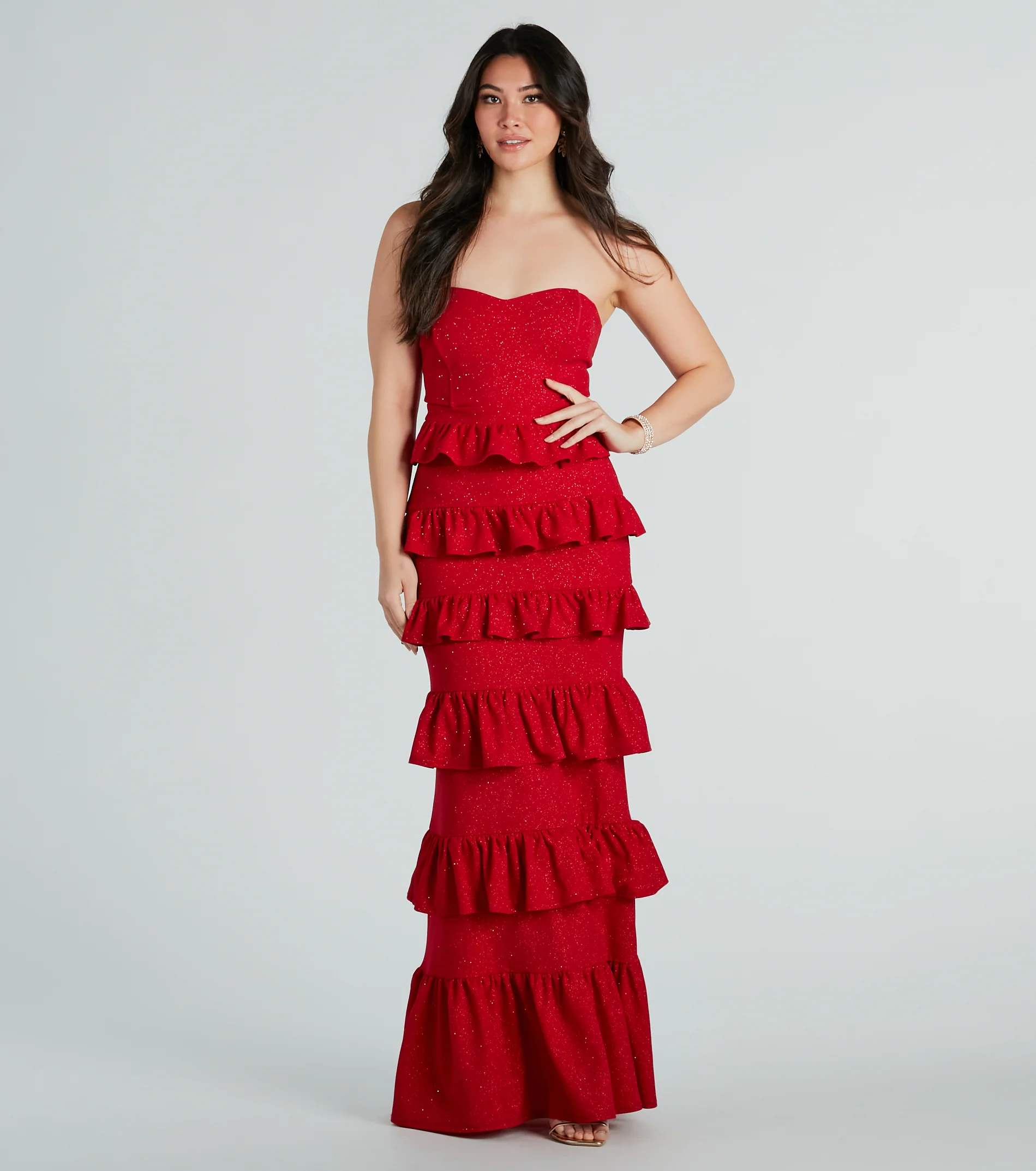 Bridget Formal Glitter Ruffled Long Dress
