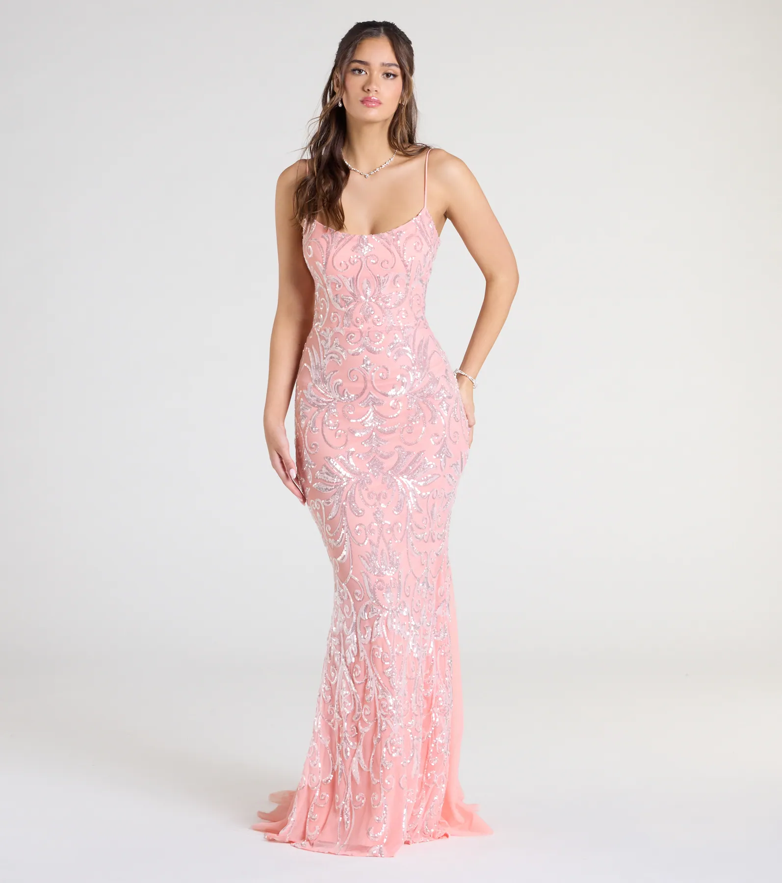 Claire Lace-Up Sequin Mermaid Dress