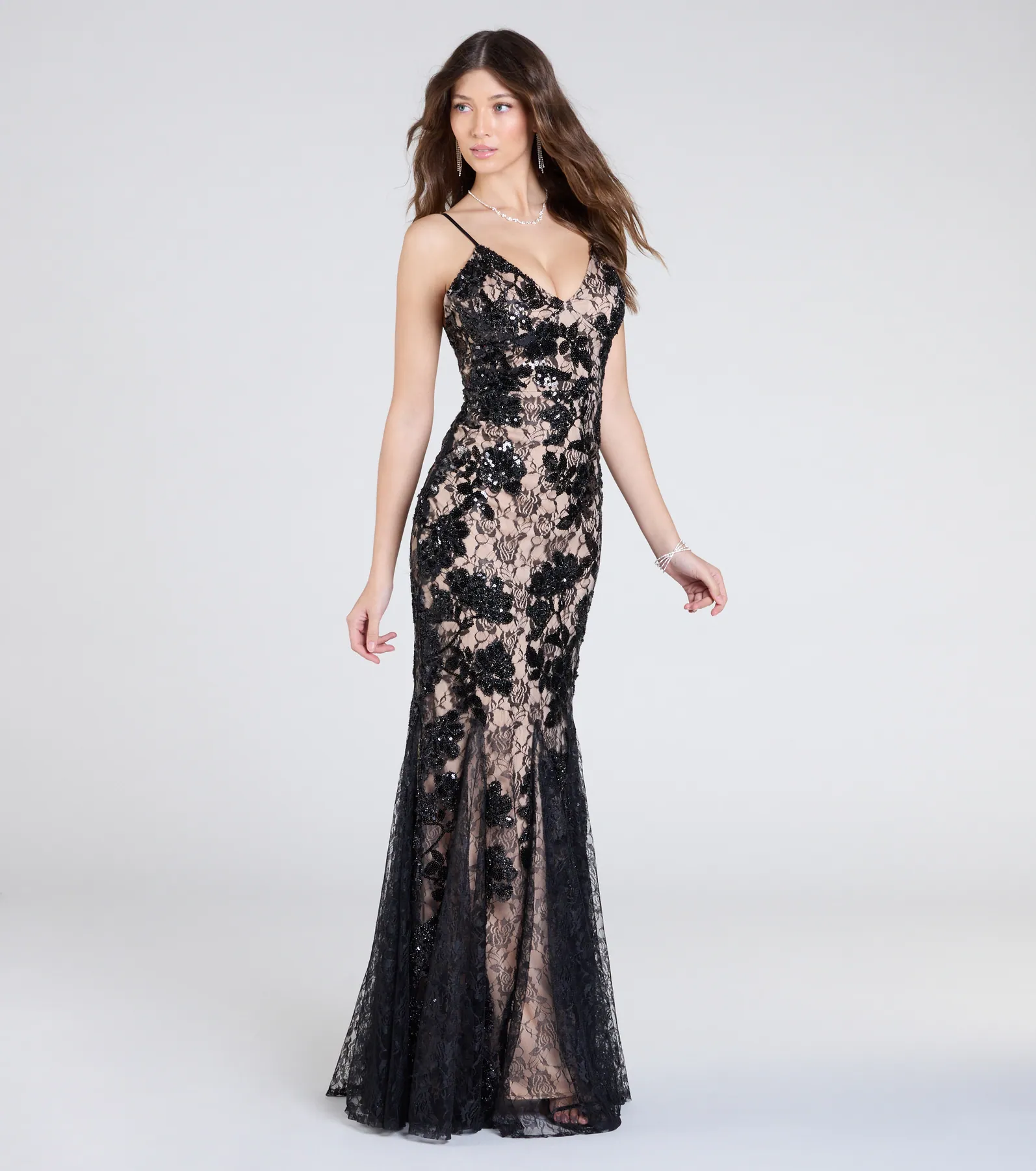 Naima V-Neck Mermaid Lace Sequin Formal Dress