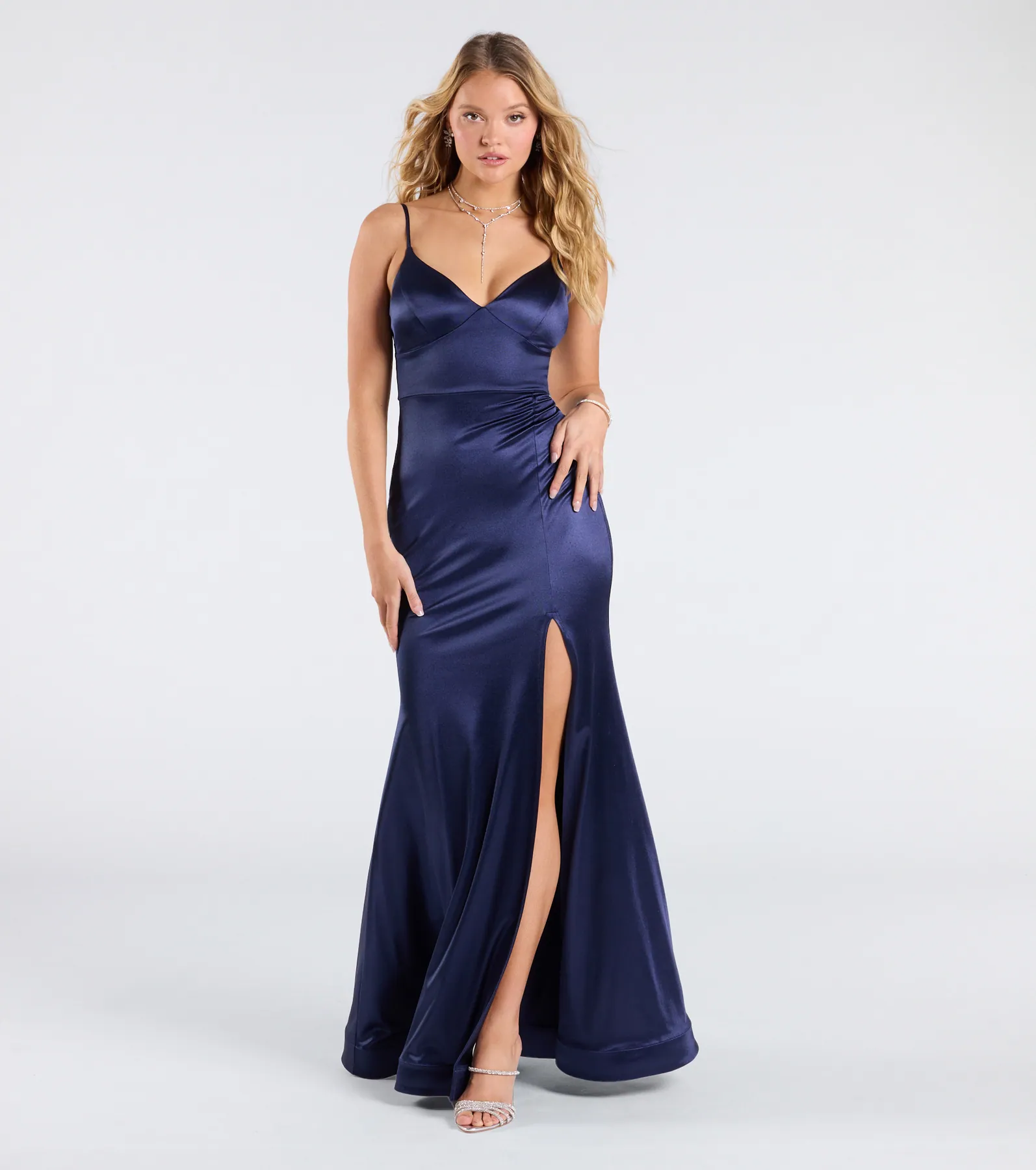 Amy Mermaid Slit Satin Formal Dress