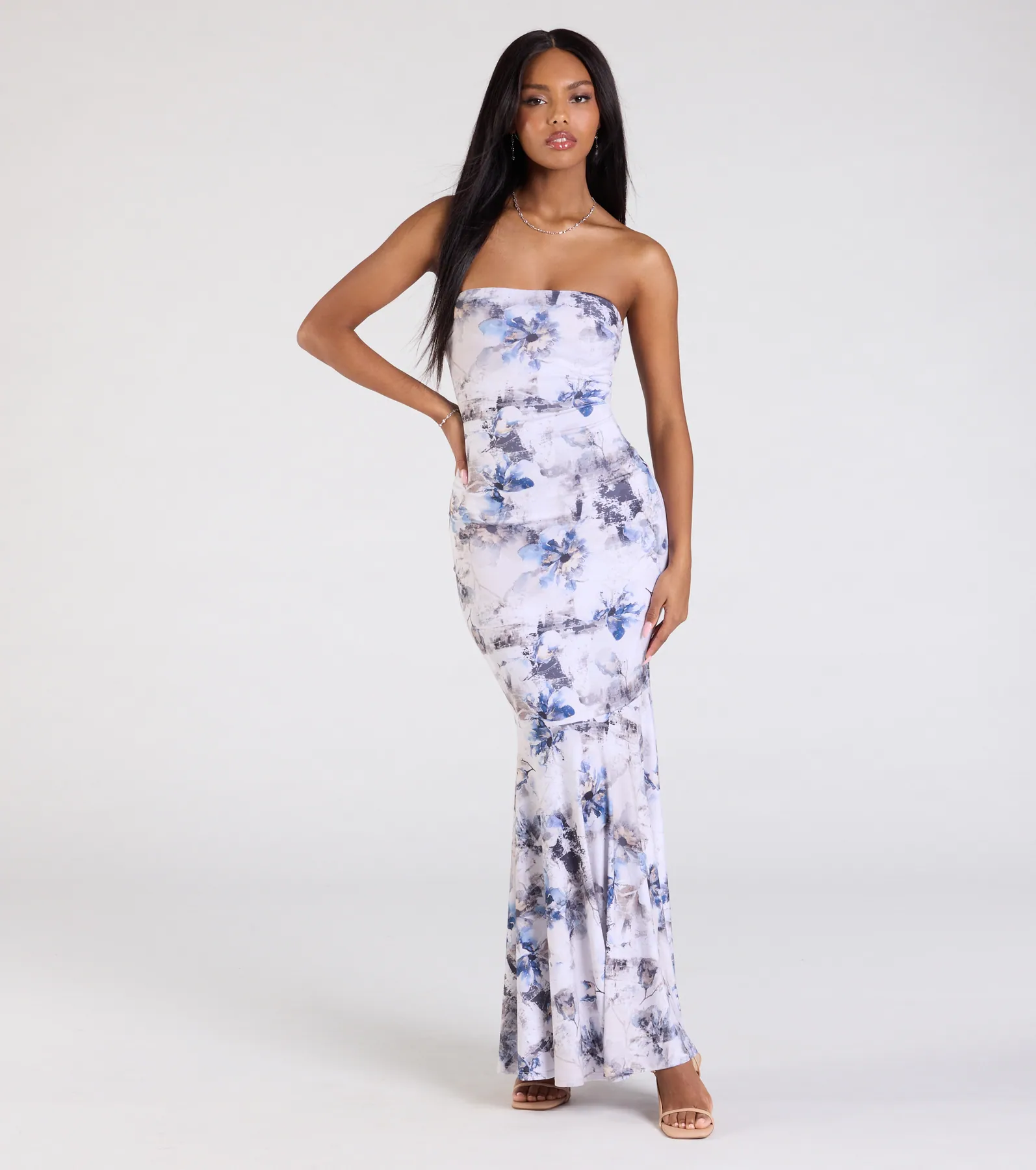 Exceptional Guest Strapless Lace-Up Floral Maxi Dress