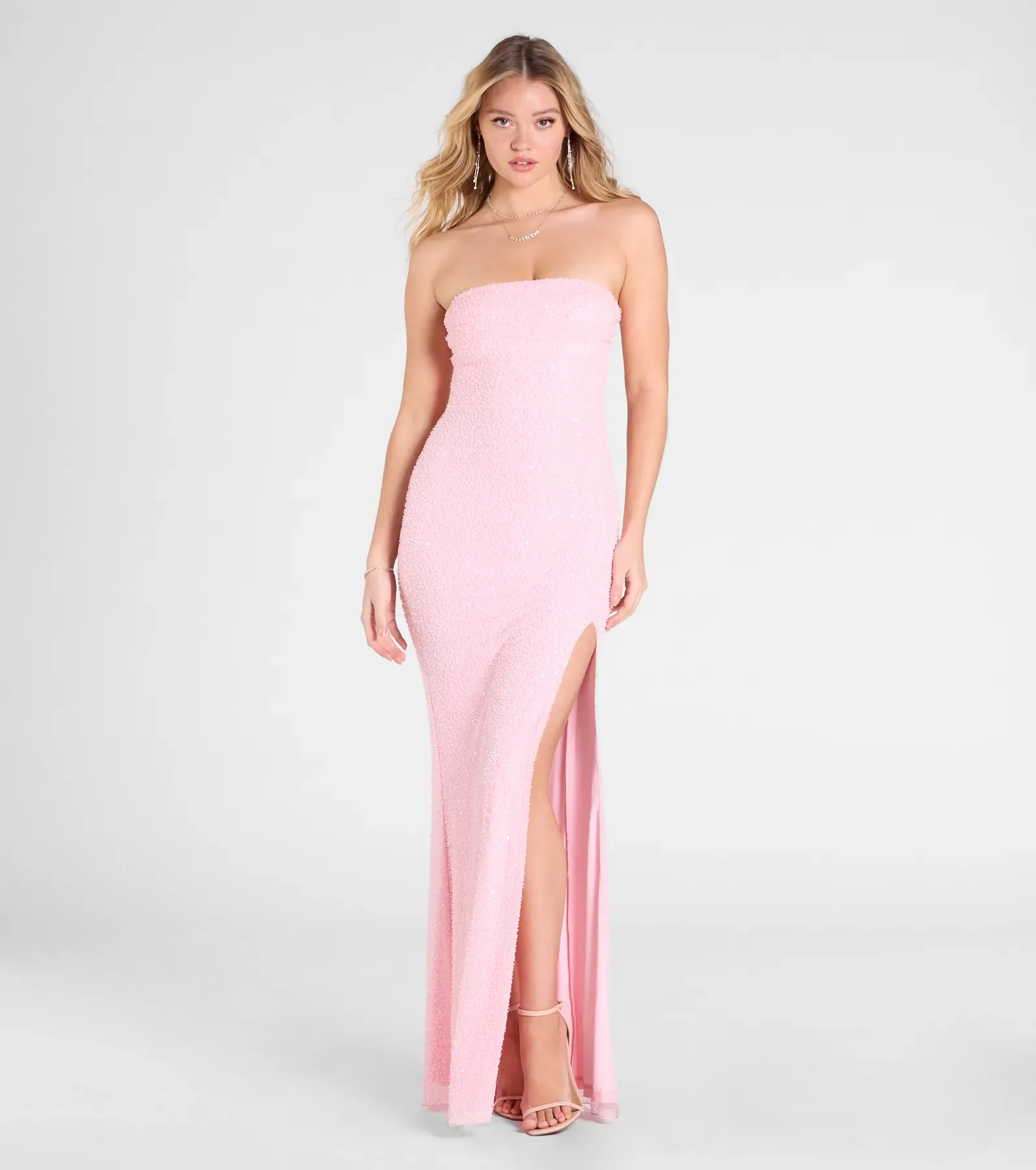 Cindy Beaded Strapless Column Formal Dress