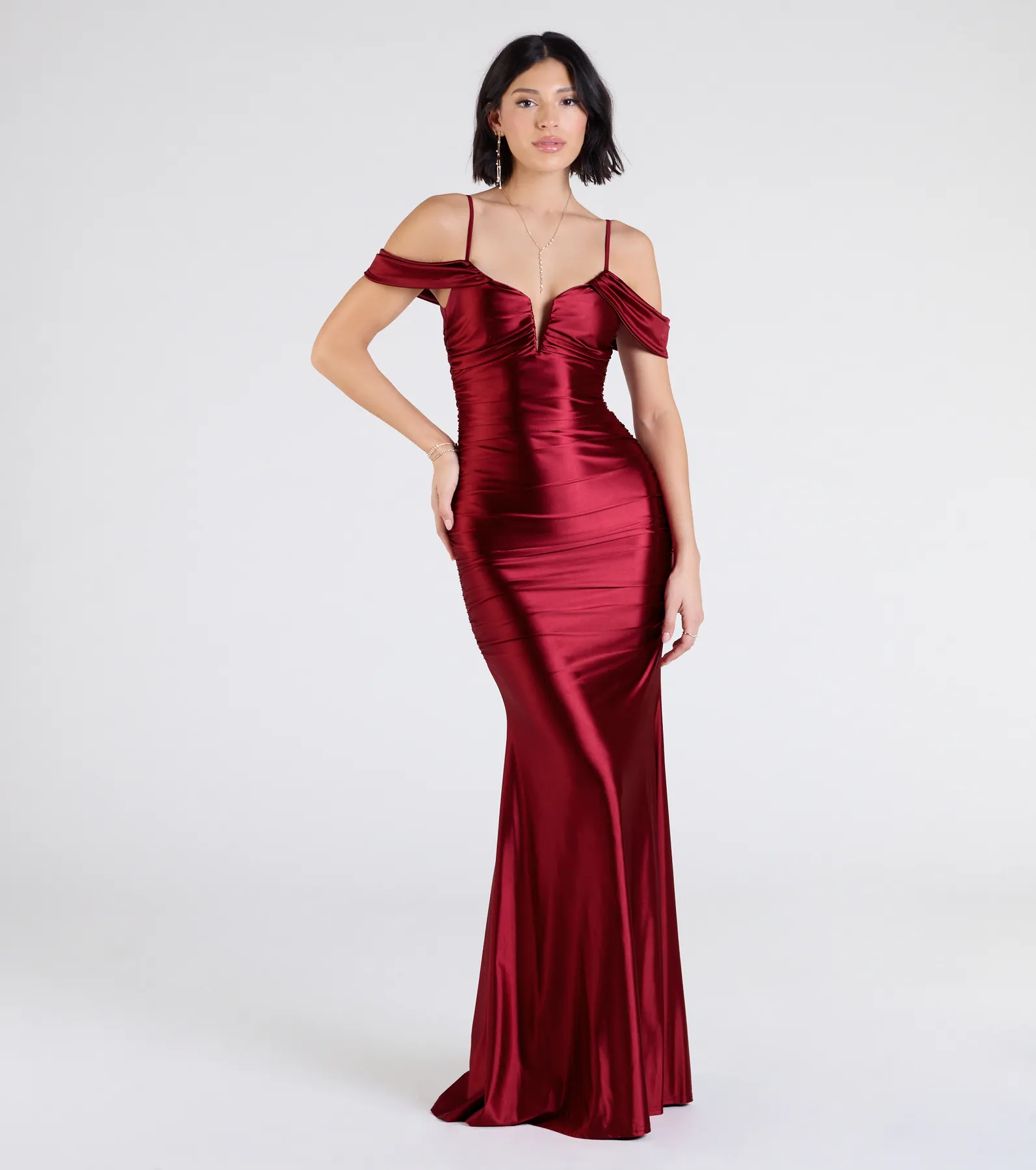 Jelene Cold Shoulder Mermaid Satin Formal Dress