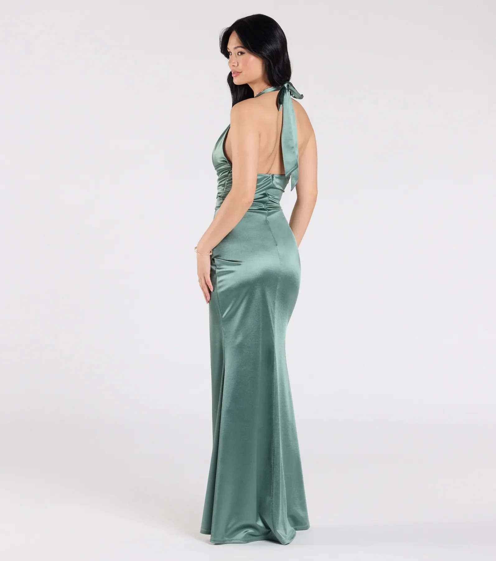 Joanne Halter Slit Mermaid Satin Formal Dress
