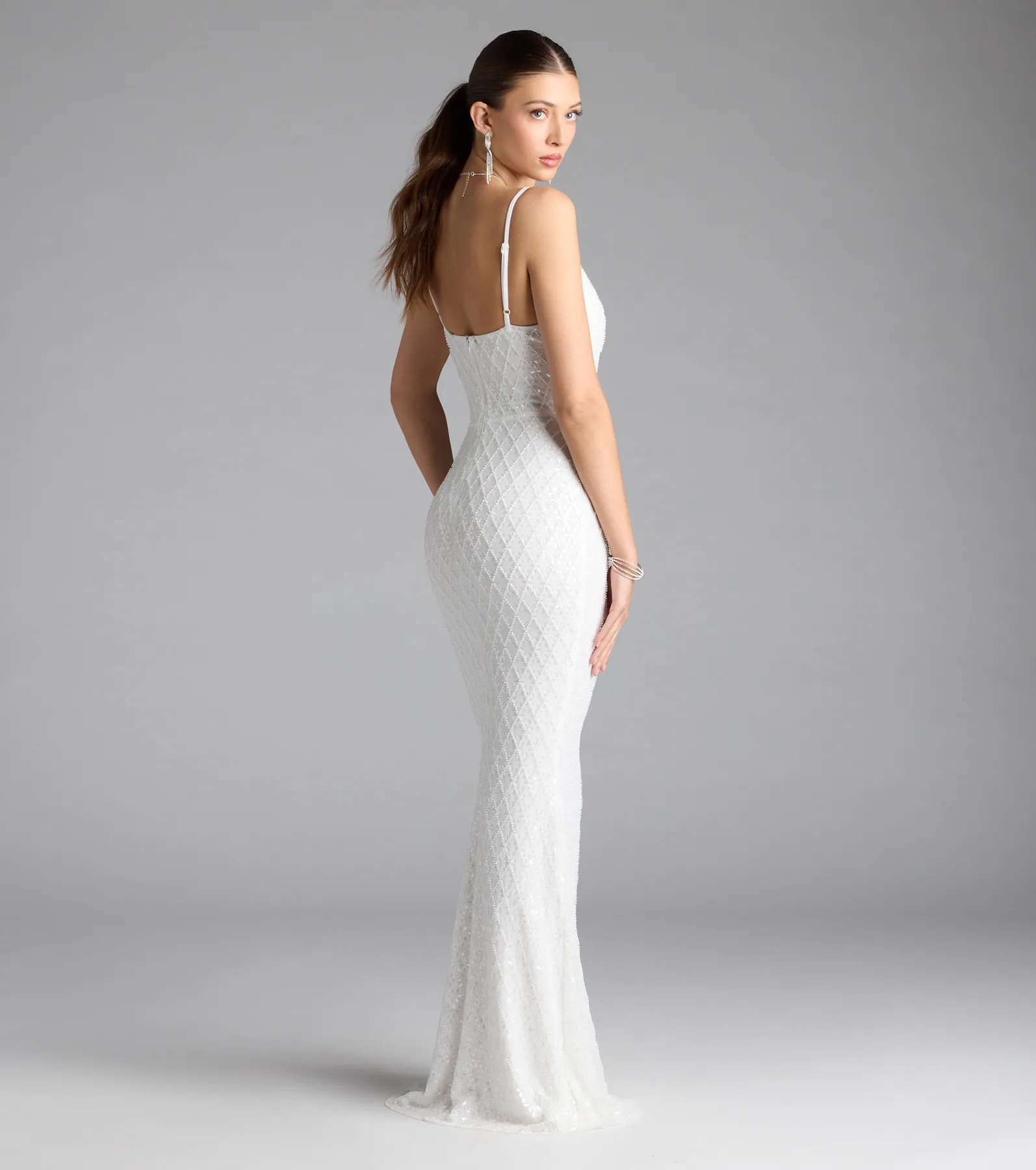 Kaylie V-Neck Bodycon Sequin Bead Formal Dress