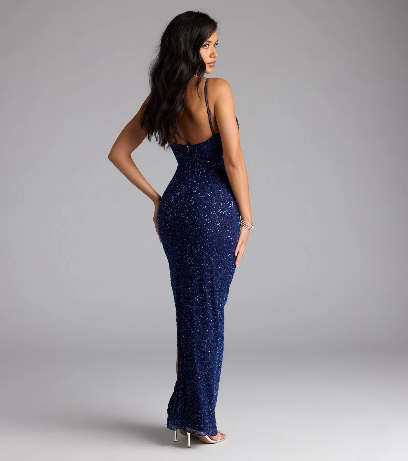 Aiza V-Neck Slit Beaded Formal Dress