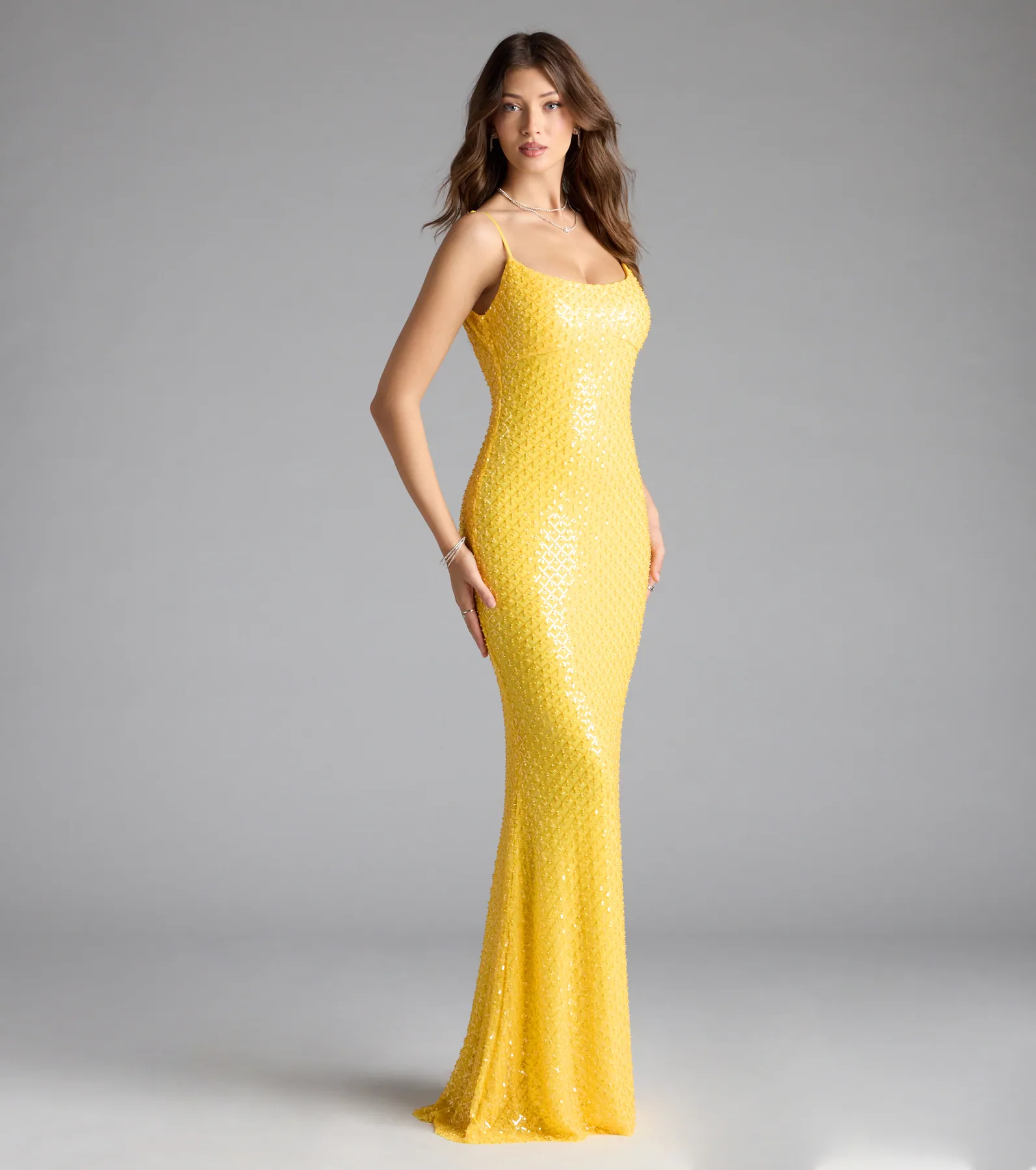 Amal Open Back Mermaid Bead Sequin Formal Dress