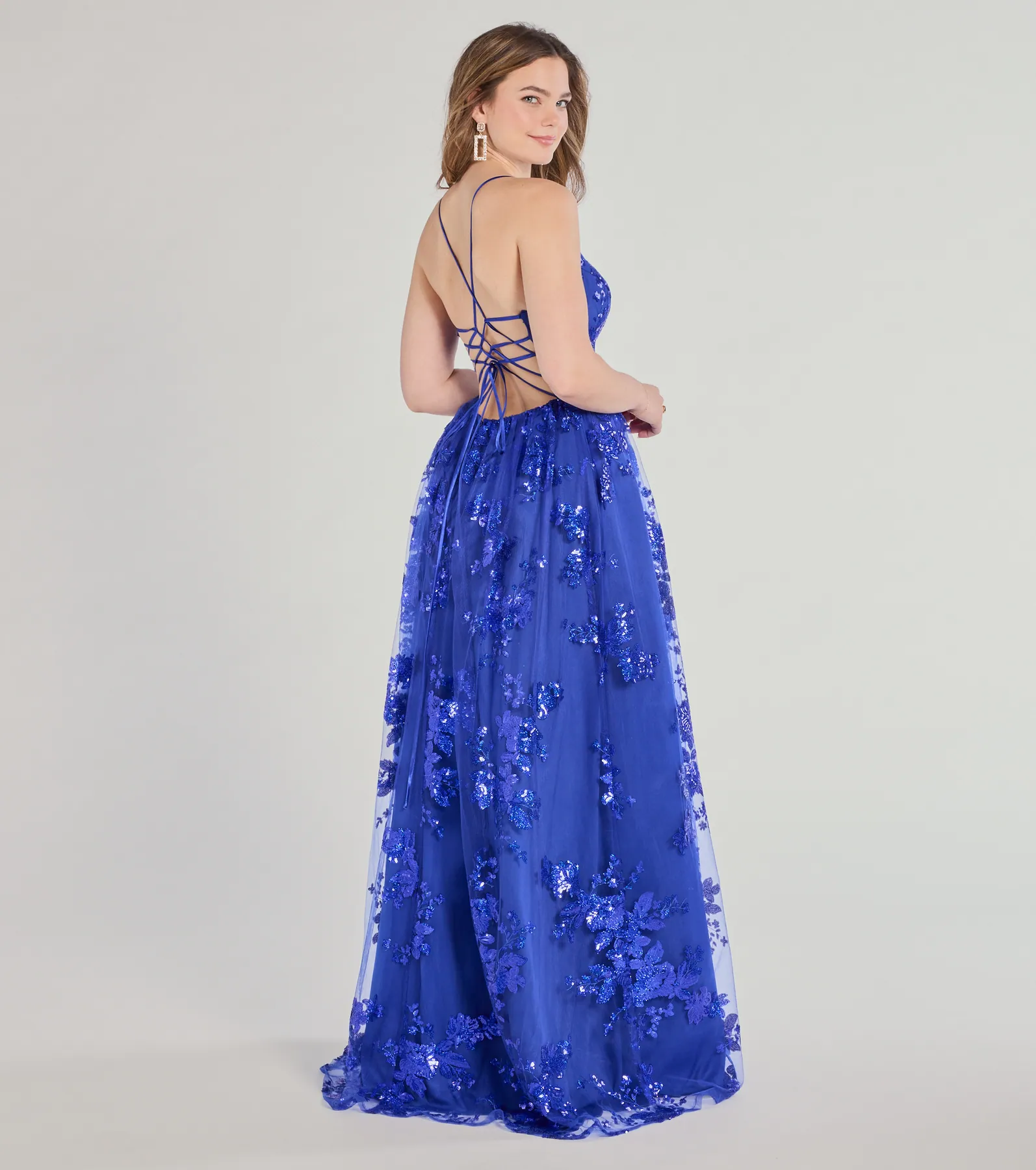 Sharen Lace-Up A-Line Sequin Ball Gown