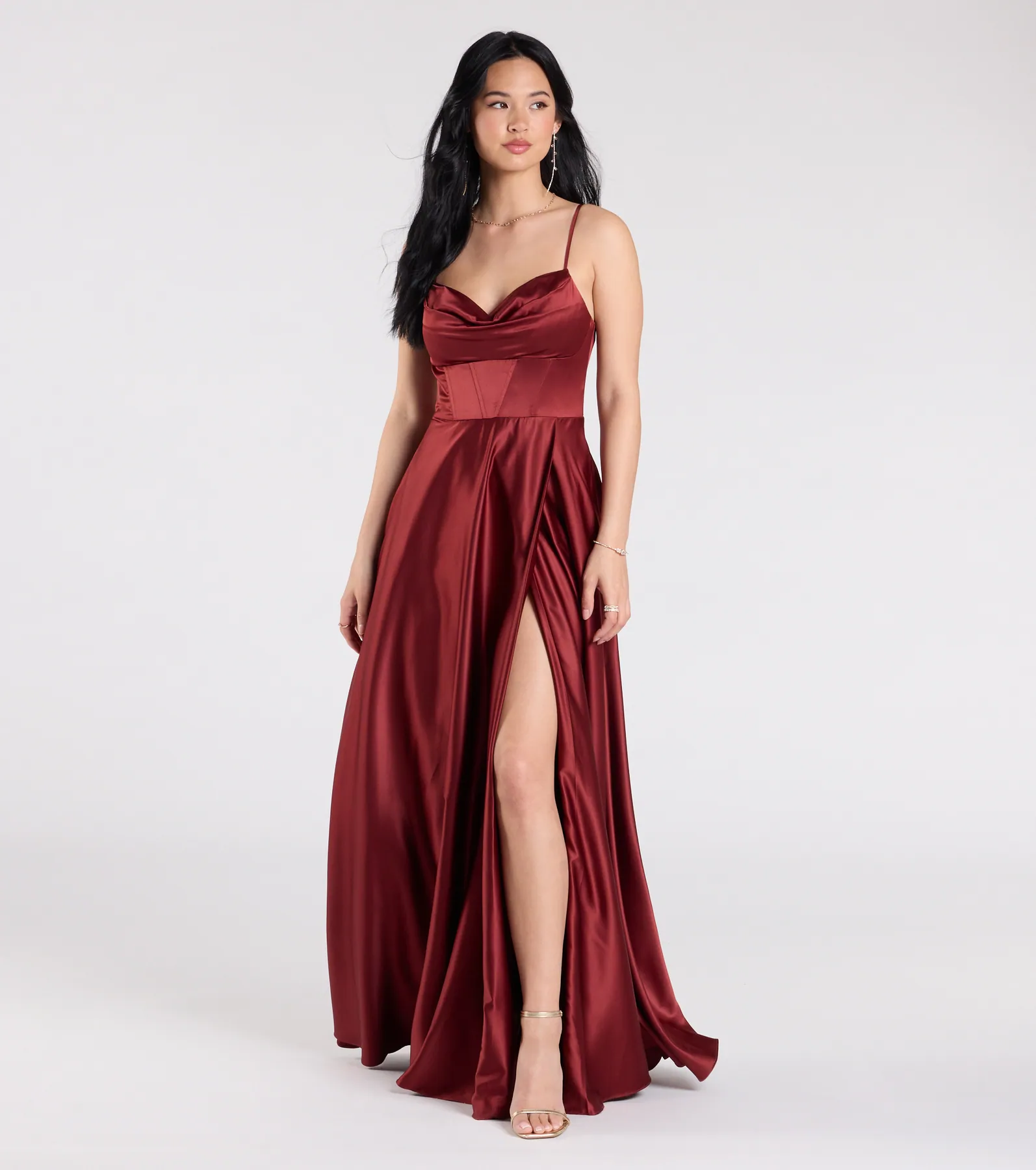 Marcella A-Line Slit Satin Formal Dress