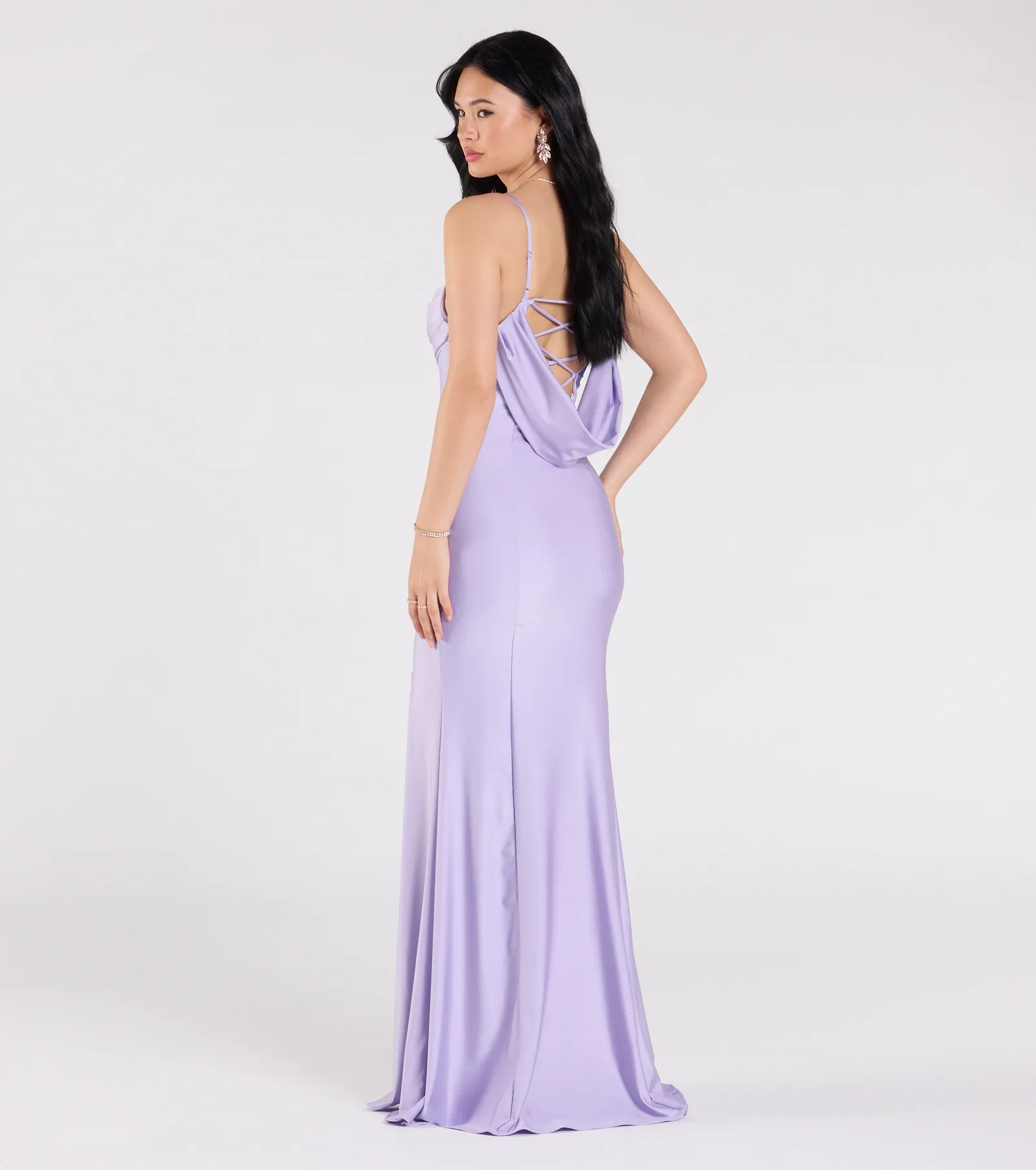 Lizzie Lace-Up Cowl Back Slit Formal Dress