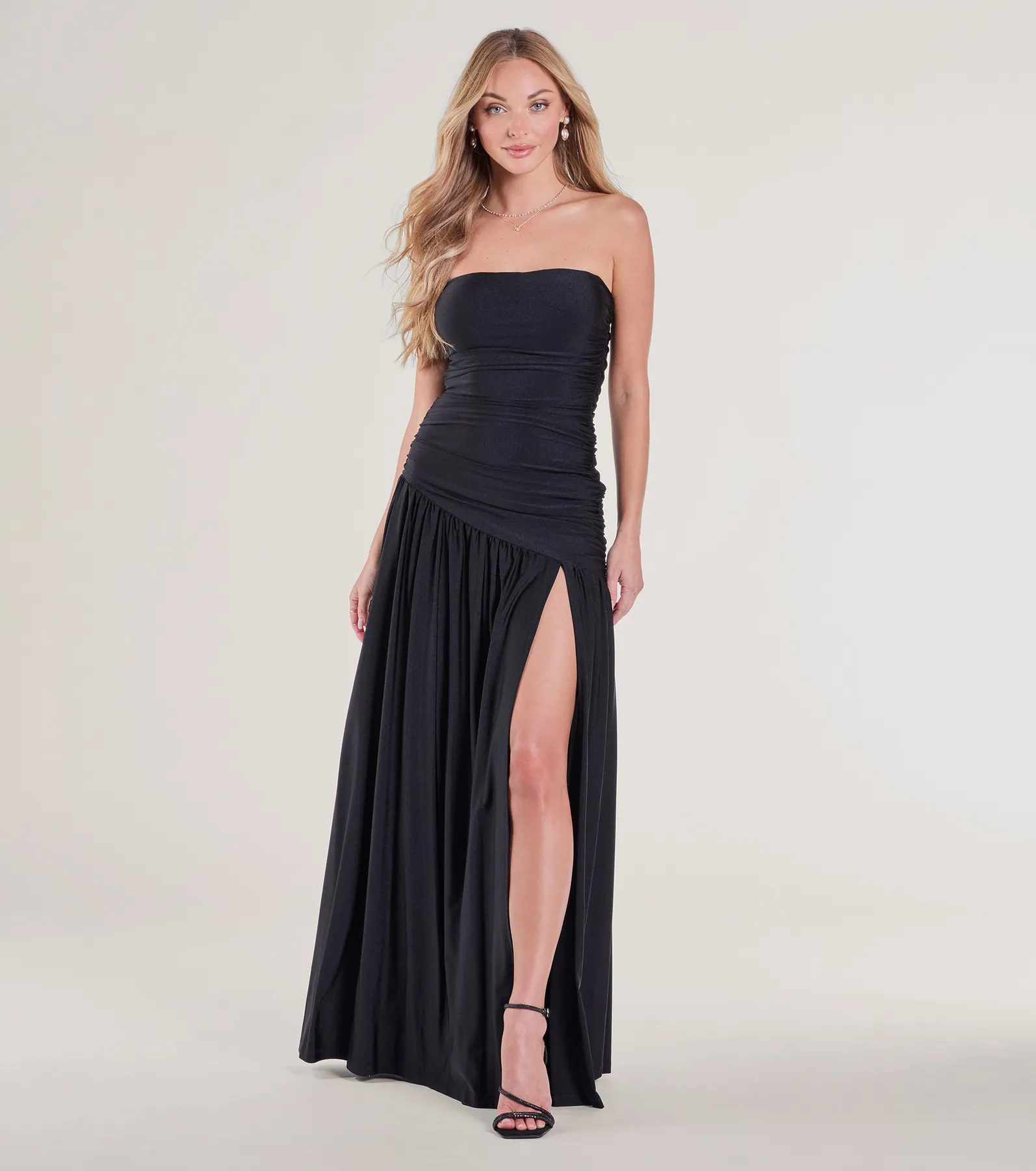 Lindsey Strapless Slit A-Line Formal Dress