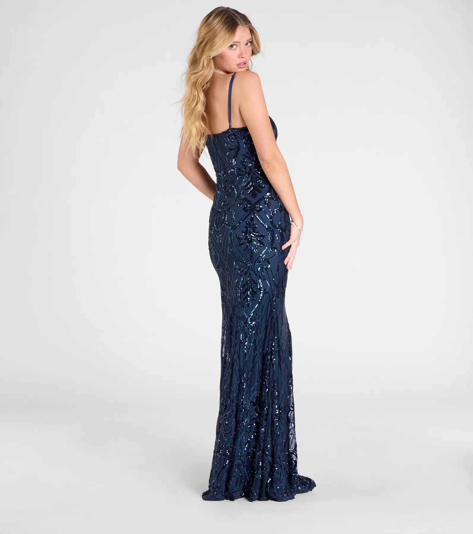 Jillian Sequin Slit Long Formal Dress