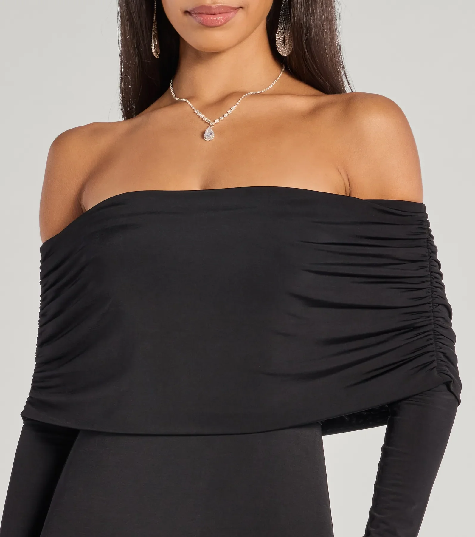 Carmen Off-The-Shoulder Long Sleeve Column Dress