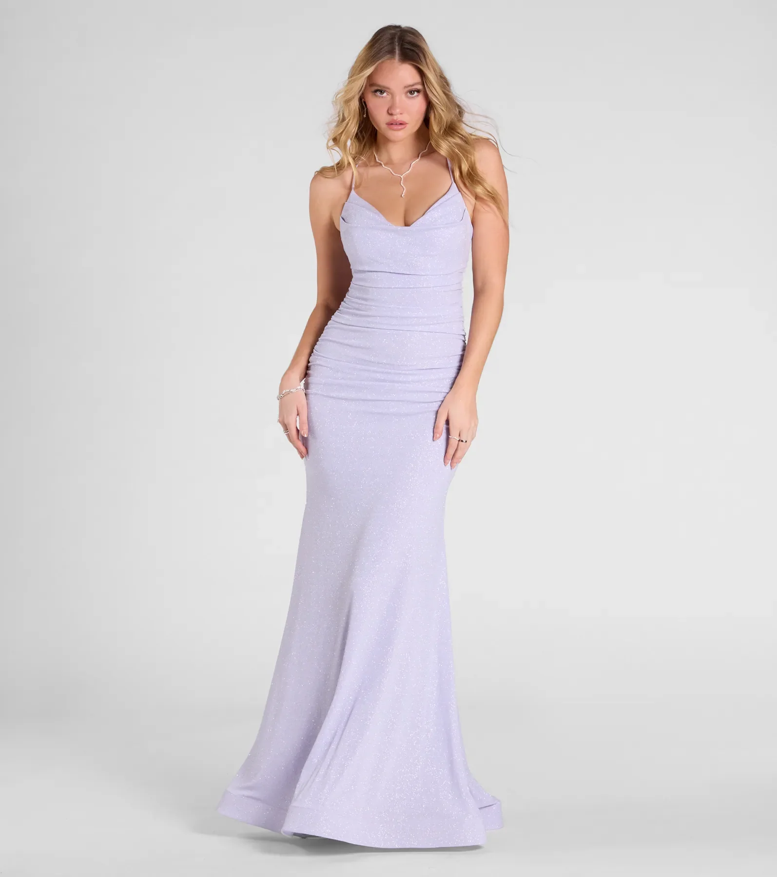 Leslie Lace-Up Mermaid Glitter Formal Dress