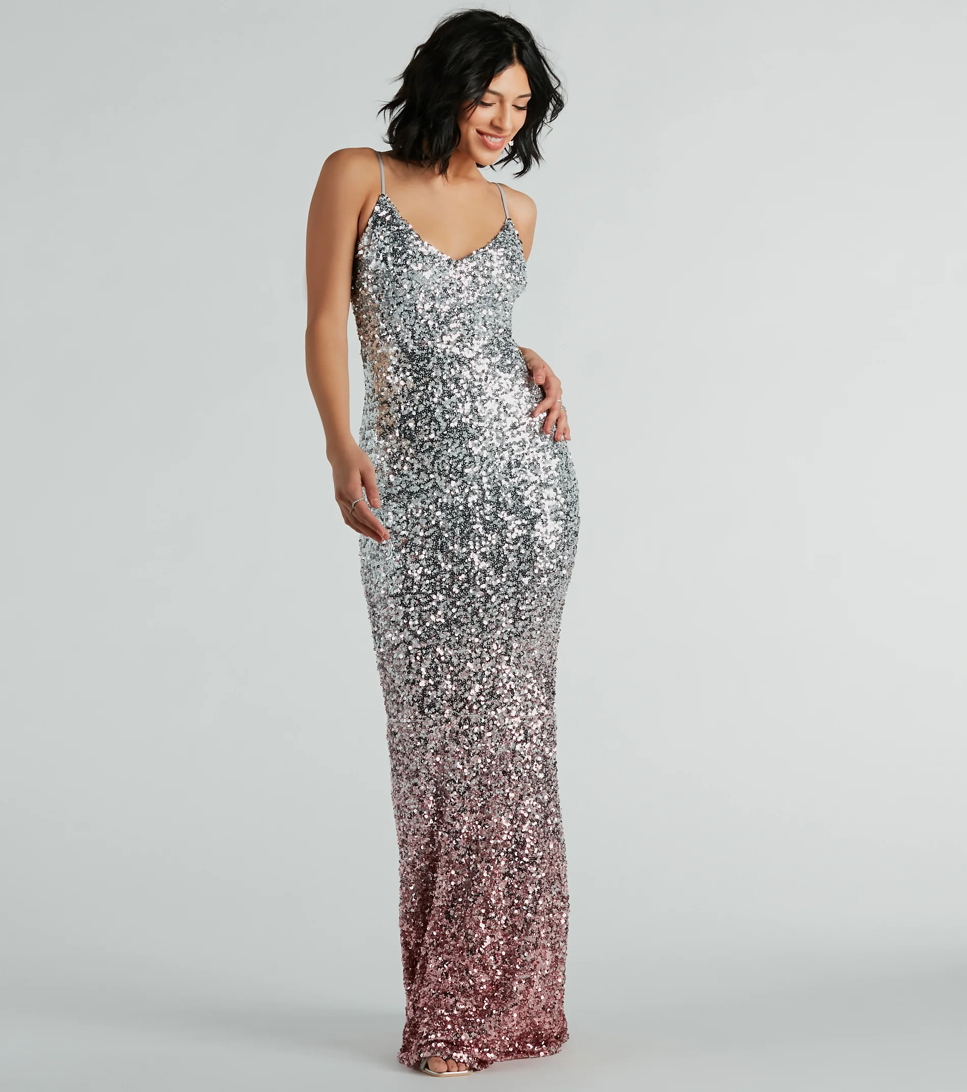 Lizzy V-Neck Sequin Ombre Long Formal Dress