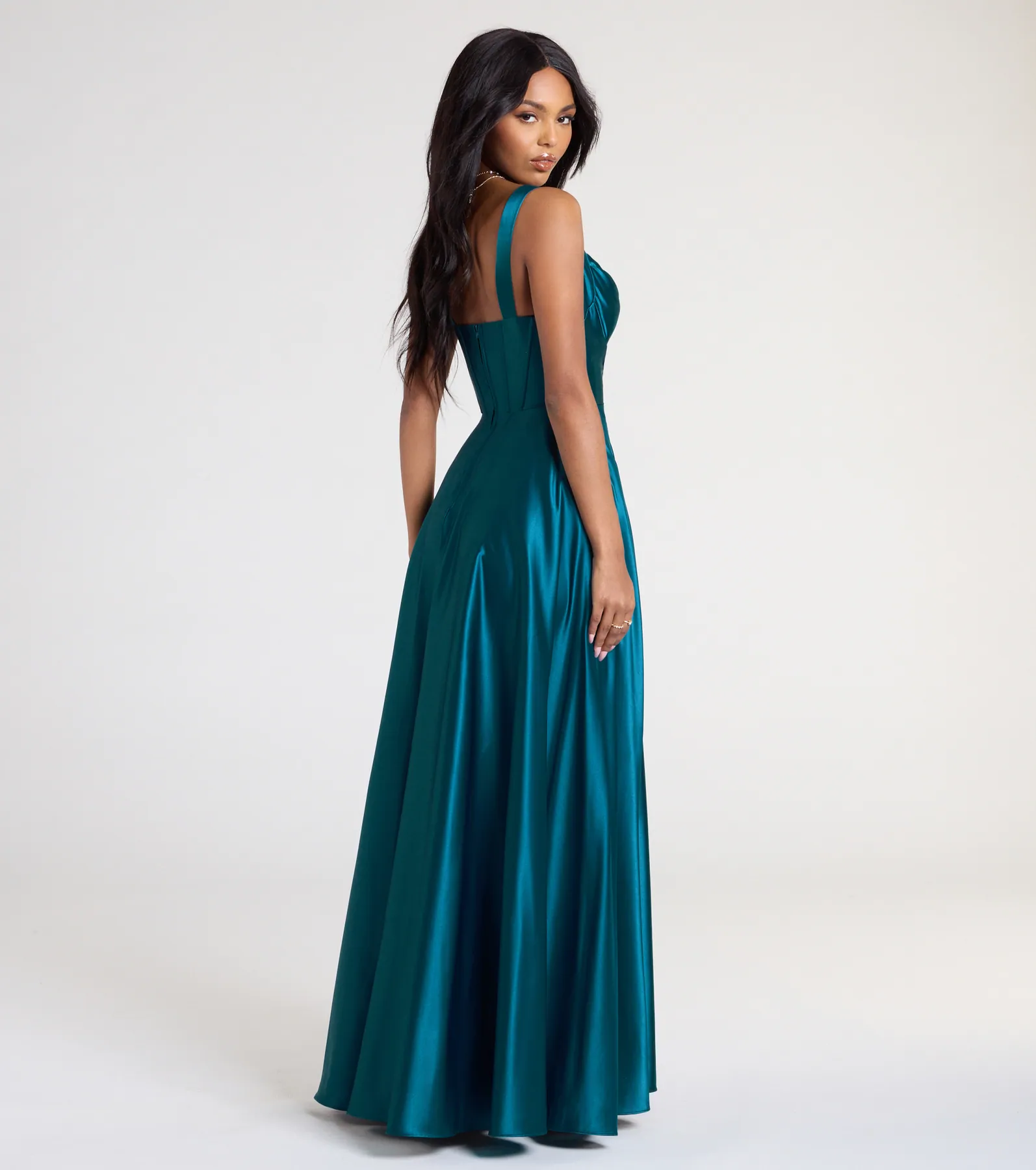 Lelia Cowl Neck Slit A-Line Satin Formal Dress