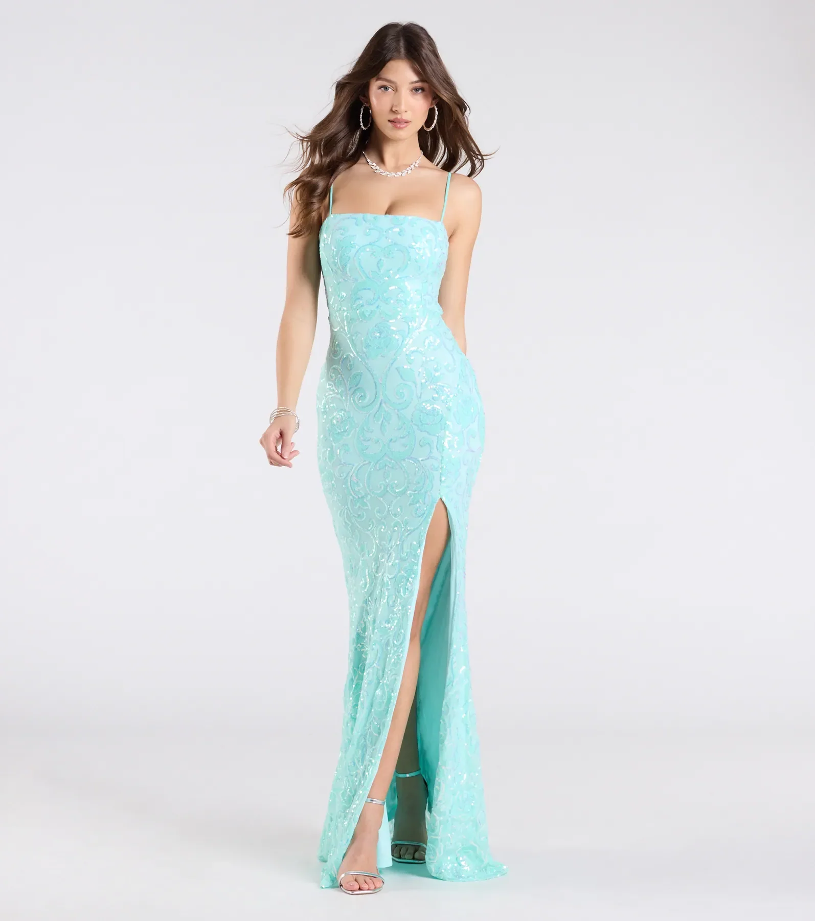 Dana Tie Back Slit Sequin Formal Dress