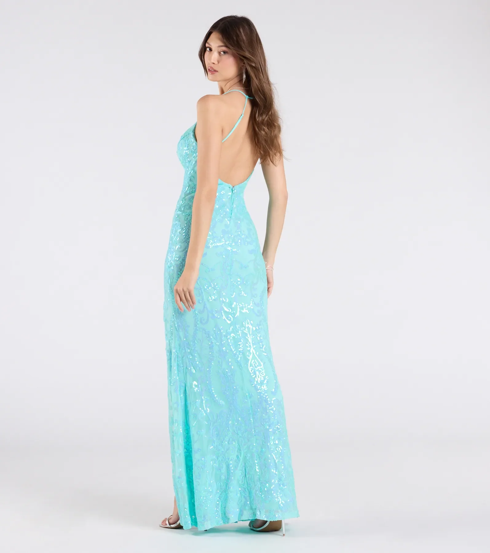 Kensley Open Back Slit Sequin Formal Dress